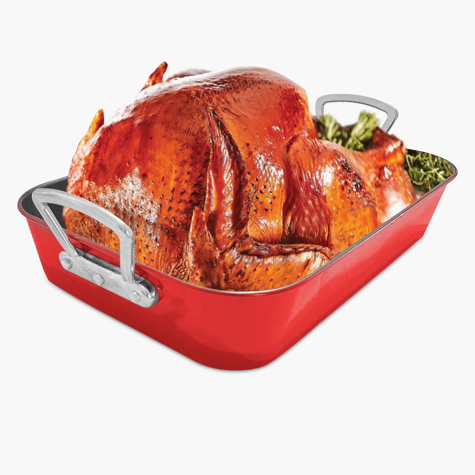 Bandeja De Acero Al Carbono Sartén Rectangular Con Mango Rejilla De Enfriamiento Tema Navidad Para Asar Pavo Pollo Bife Carne Verduras Pasta Etc Roja 44.5cm