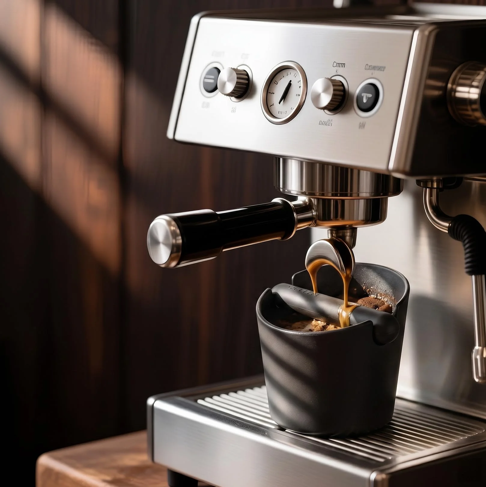 Coffee Knock Box, Cubo Caja para Posos de Cafés, Caja de Posos de Café Deposito con Barra de Golpe Extraíble para Accesorios de Máquina de Café Barista(Negro)