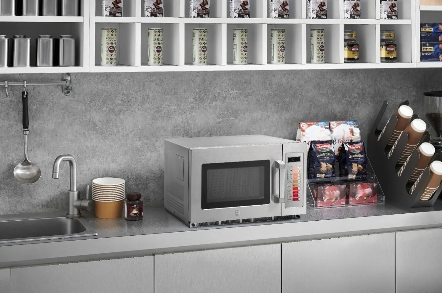 METRO Professional Microondas GMW1034D, Acero Inoxidable, 57.4 x 36.7 x 52.8 cm, 1800 W, 34 L, Panel Digital, 3 Niveles de Cocción, Descongelación, Temporizador, plata
