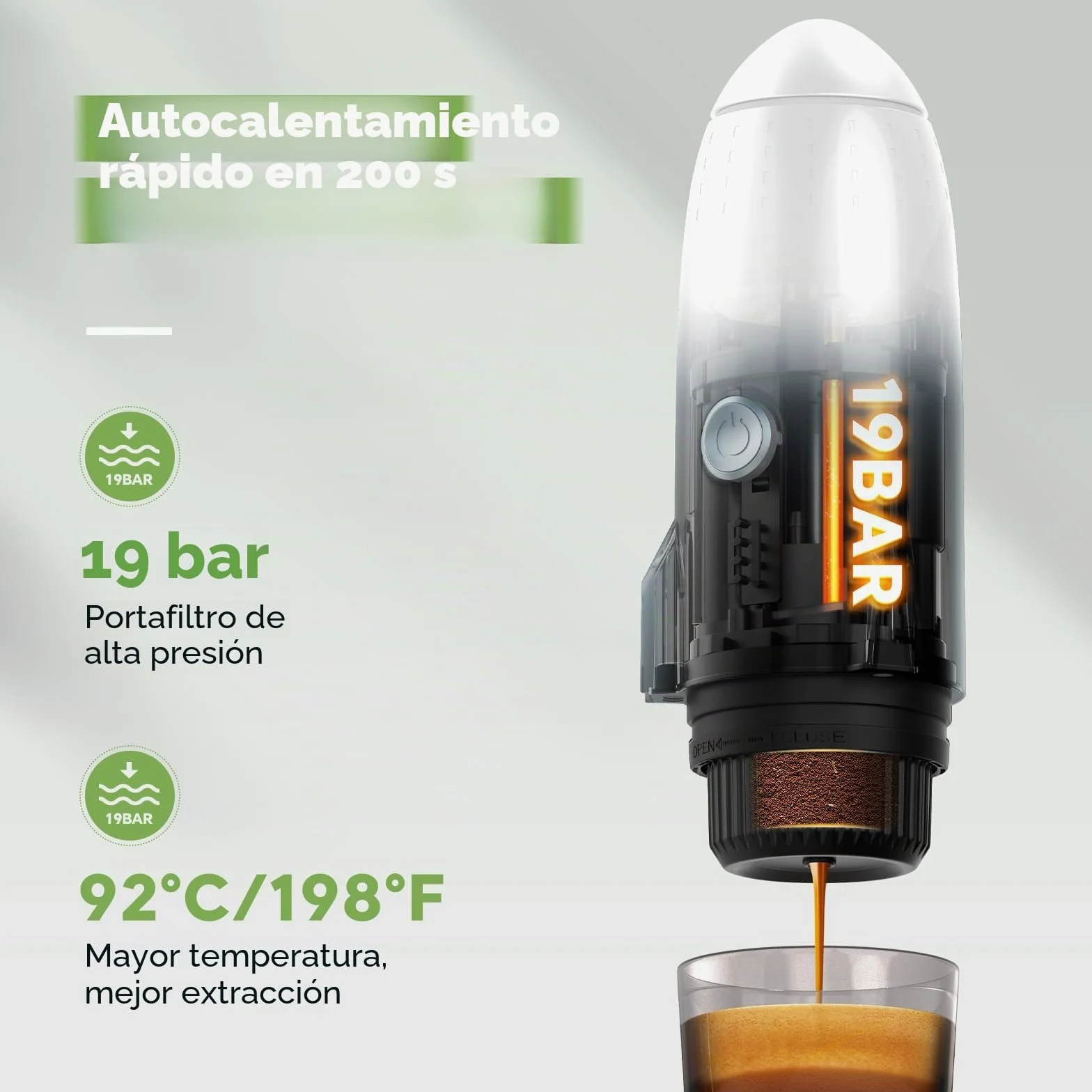 Cafetera expreso portátil 3 en 1 para llevar, cafetera expreso eléctrica autocalentable, mini cafetera para viajes, camping/senderismo, para café molido y cápsulas NS/DG, color blanco