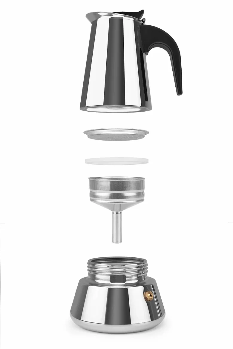 Orbegozo KFI 460 , Cafetera italiana inducción , 4 tazas , mango ergonómico, apta para cocinas de gas, eléctricas y de vitrocerámica, se puede usar en lavavajillas, color acero inoxidable