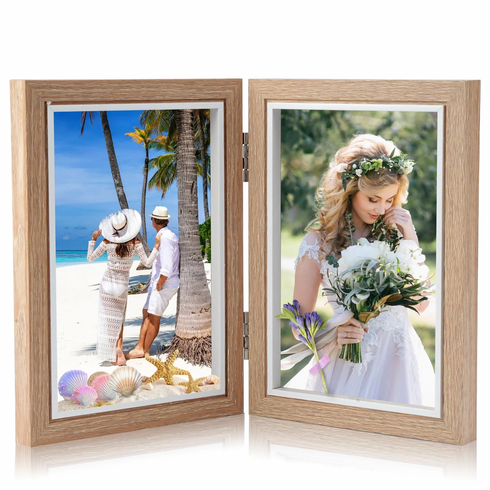 Marcos de Fotos Doble Madera, Marco Fotos Doblar, Plegable Marcos, Marco Fotos Doble, Capacidad Para 2 Fotos 10 x 15cm, para Retrato Varias Fotos Marco,Decoración Hogareña,Día de la Madre Regalo,Boda