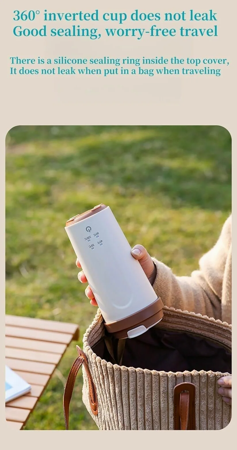 Hervidor eléctrico de viaje mini, hervidor de agua recargable de 500 ml, alimentado por USB con 4 controles de temperatura, termo para leche artificial, té y café