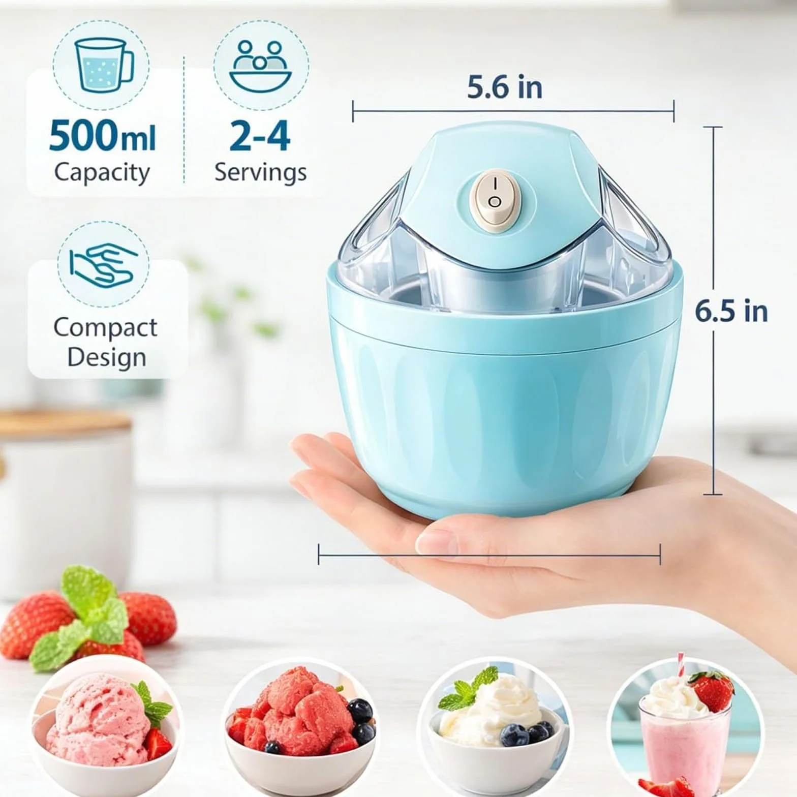 Mini máquina eléctrica de helado, 500 ml, máquina de postre casera de un solo toque, diseño compacto para golosinas congeladas caseras, ideal para fiestas y uso en la cocina