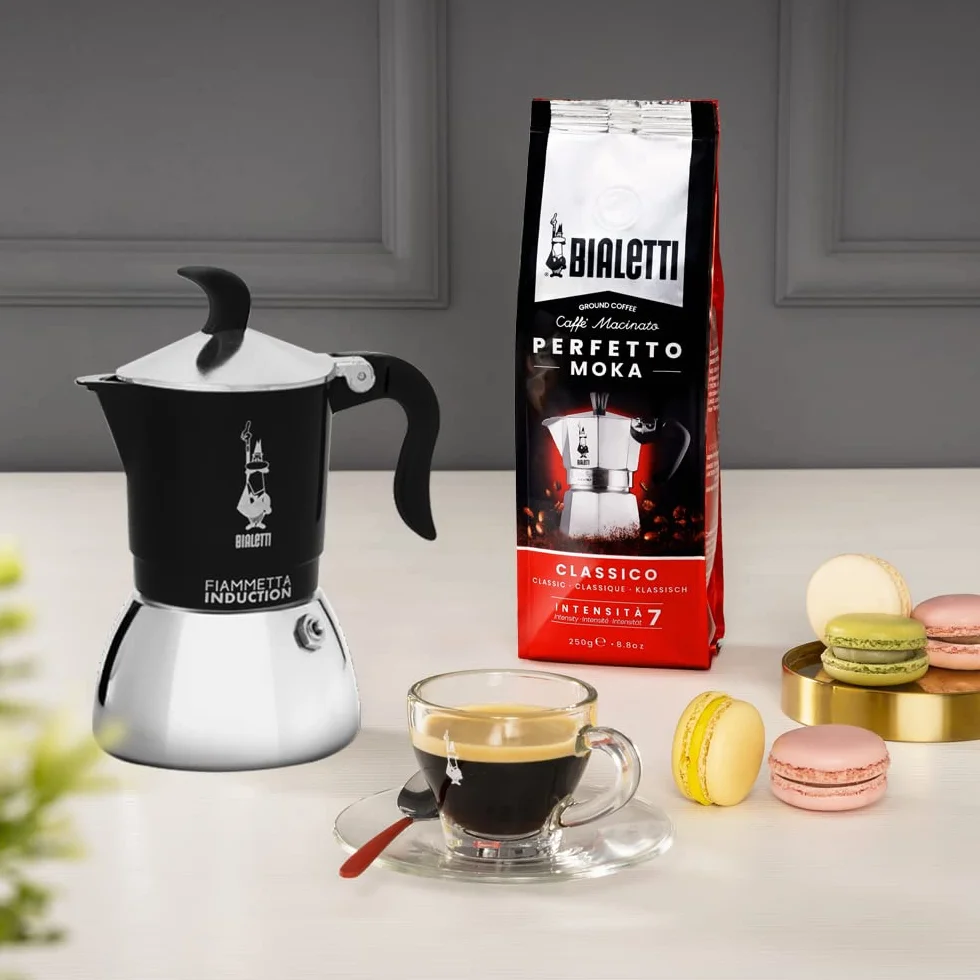 Bialetti Fiammetta Cafetera de inducción, 4 tazas (150 ml), Apto para todos los fuegos, Diseño elegante, Negro