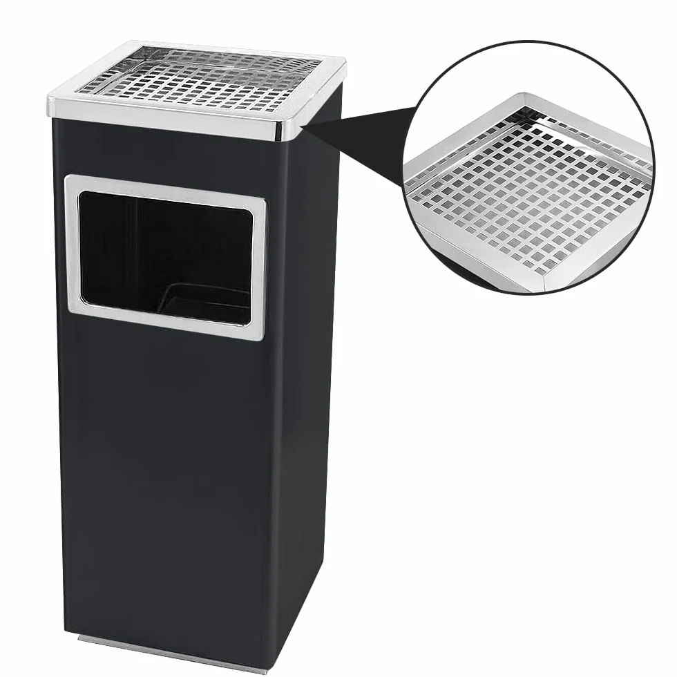OHMG - Cenicero exterior 48L de acero inoxidable con cubo de basura interior, contenedores de basura de cocina para hotel (30 x 24 x 60 cm, negro)