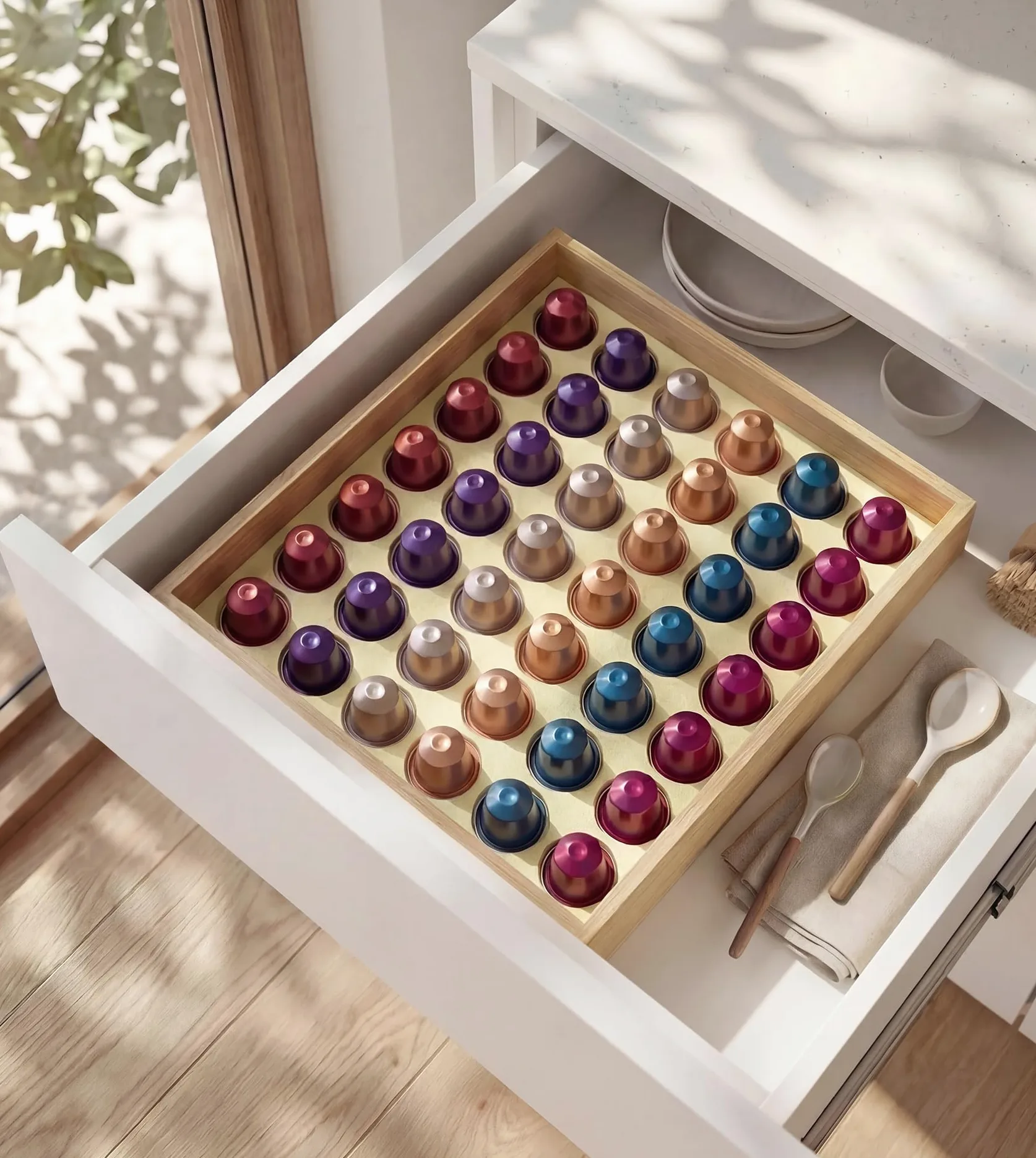 WELL WENG Para cápsulas originales Nespresso – Almacenamiento de cápsulas de café de bambú para cajones (mediano)