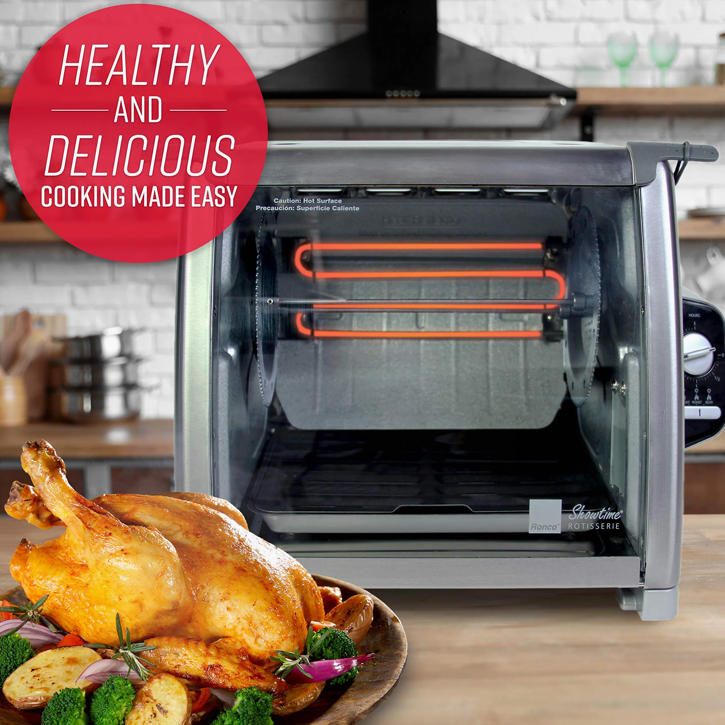 Ronco Modern Asador Horno de gran capacidad (12 libras), cesta multiusos para cocinar versátil, controles fáciles de usar