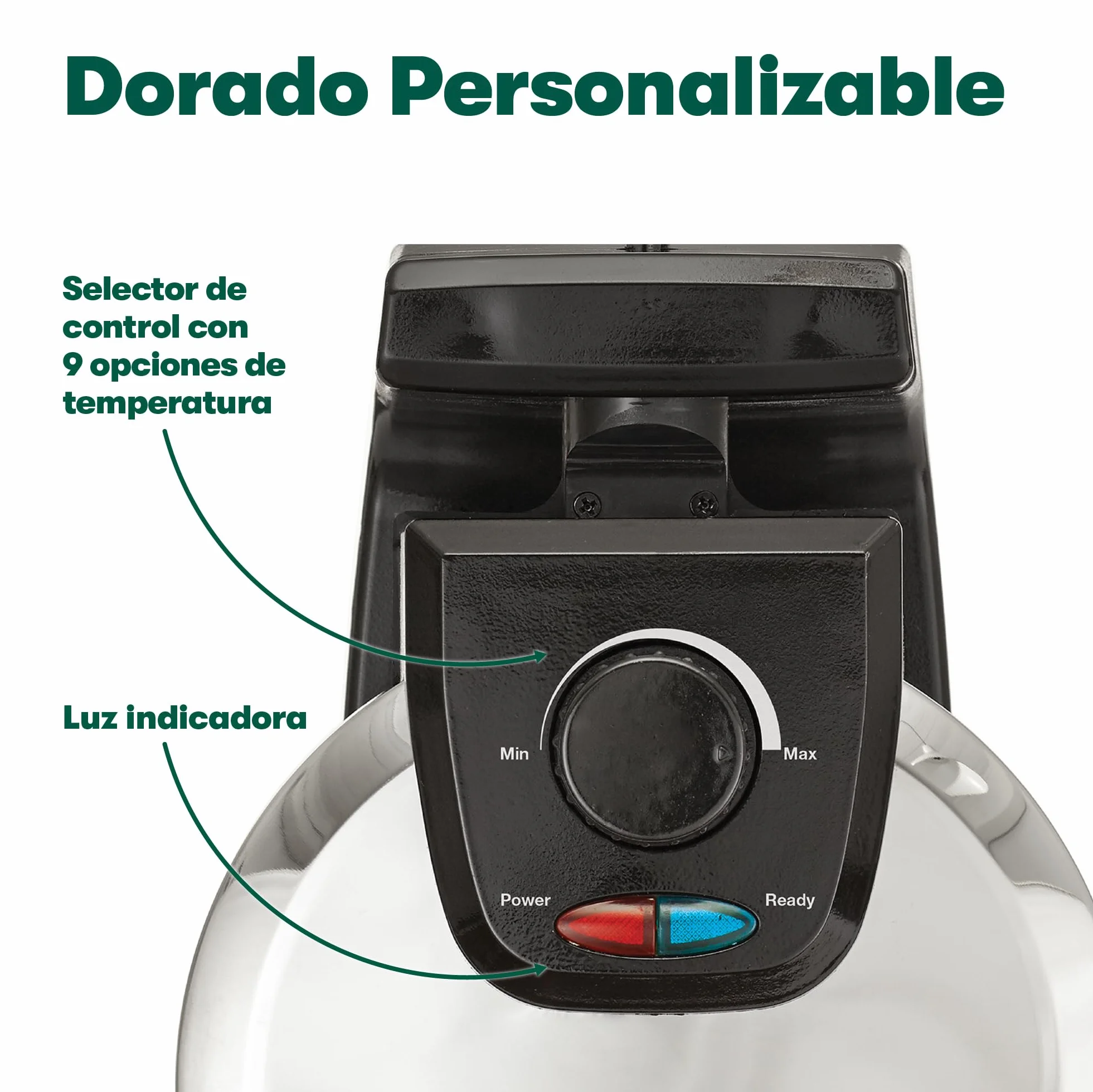 bella Gofrera para gofres belgas giratoria clásica con placas antiadherentes, bandeja de goteo extraíble, control de dorado ajustable y asas de tacto frío., Acero inoxidable