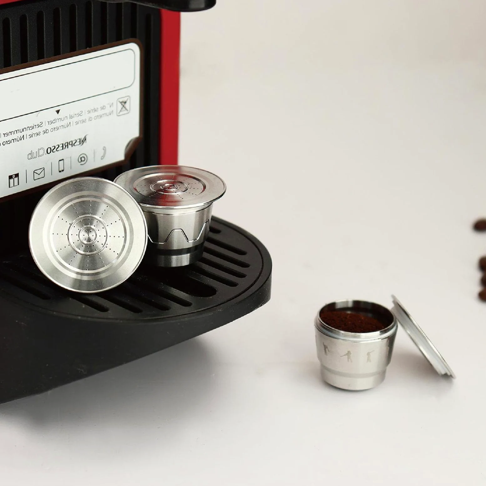 PANGBOER Relleno de café recargable apto para instantáneos de acero inoxidable, cápsulas de regalo de cumpleaños, cápsulas de filtro de taza de concha, cápsulas ecológicas, filtro de cápsulas de acero