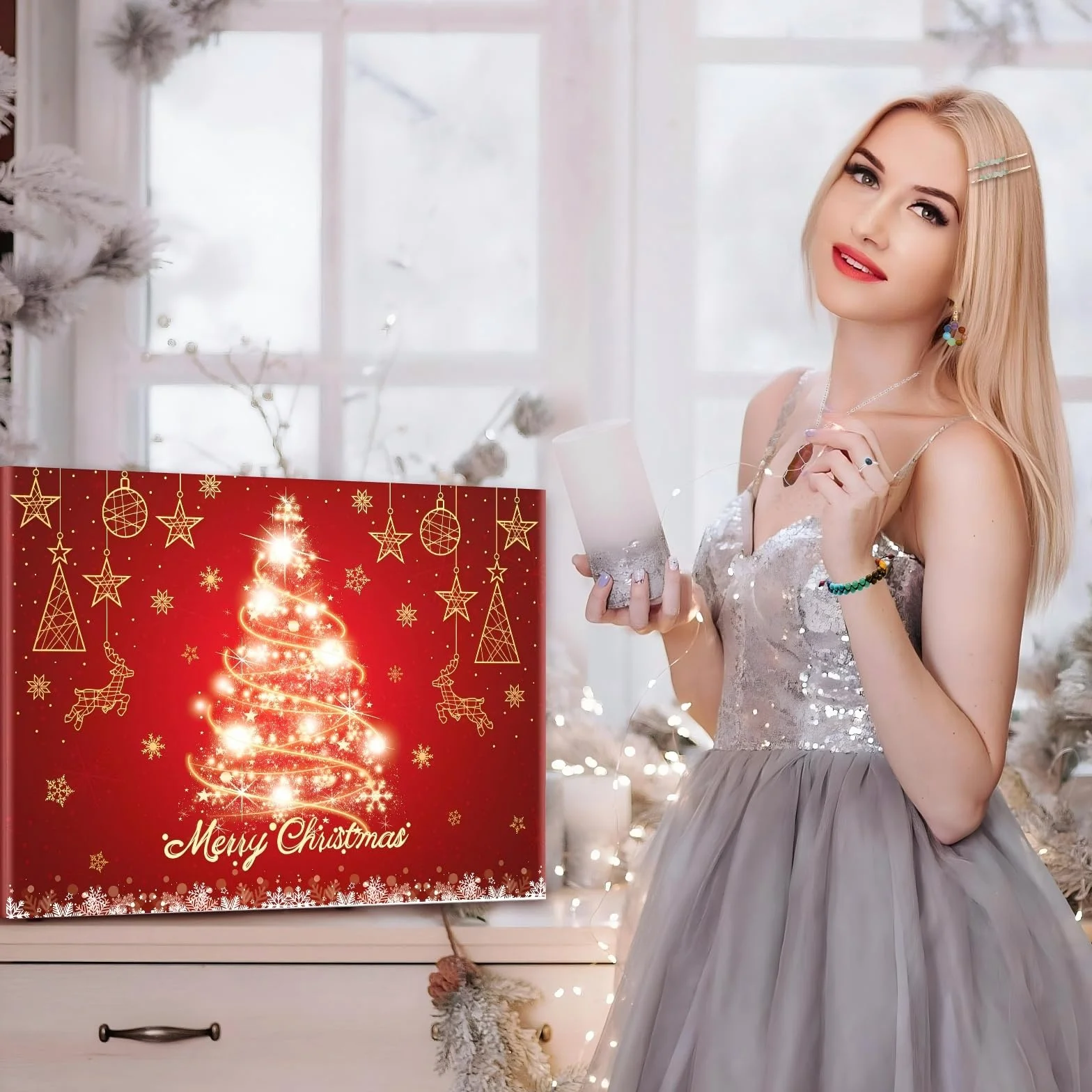 Calendario De Adviento 2025 Joyería Cristal Mujeres Niñas 24 Sorpresas Navideñas Collares Pulseras Pendientes Anillos Piedras Preciosas Naturales