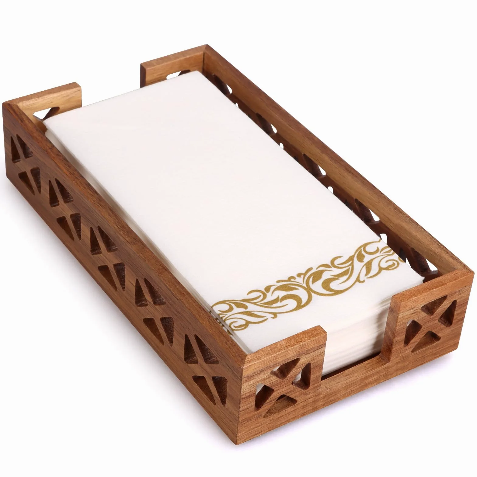 Servilletero de madera de acacia para baño, toallero de madera para invitados, mesa de comedor, cocina, cóctel, decoración, casa de campo rústica, bar, fiesta, papel, toalleros desechables modernos