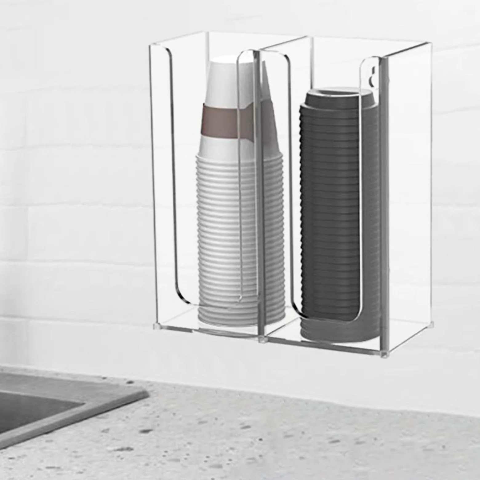 Porta Vasos de Papel Organizador de Cápsulas de Café Dispensador de Vasos Desechables Exhibidor de Vasos Material Acrílico Adecuado para Cocina, 2 Rejillas