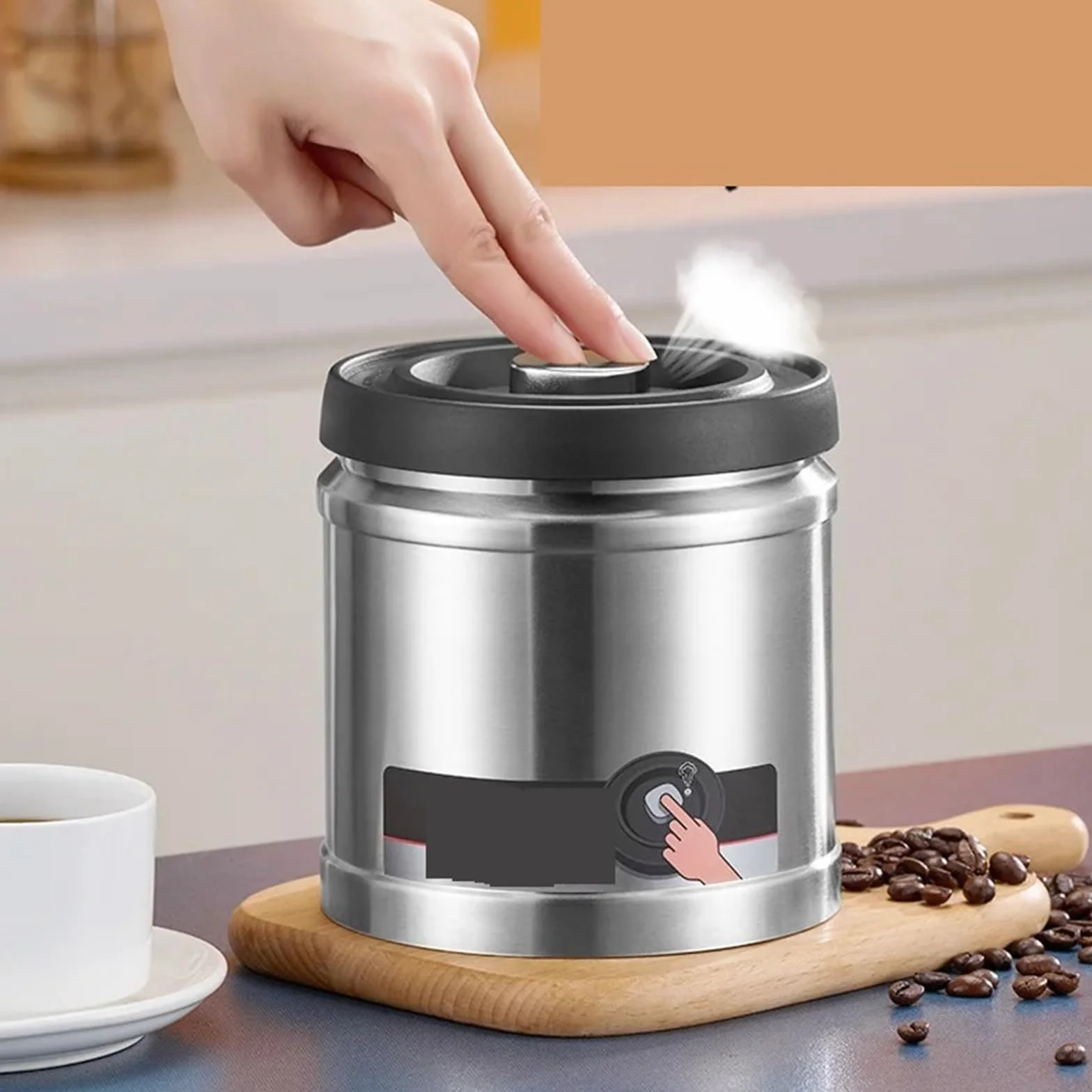 Tarro de conservación Jarra sellada al vacío, granos de café, recipiente hermético acero inoxidable, cocina, alimentos, dulces, tarro almacenamiento fresco(1600ML)