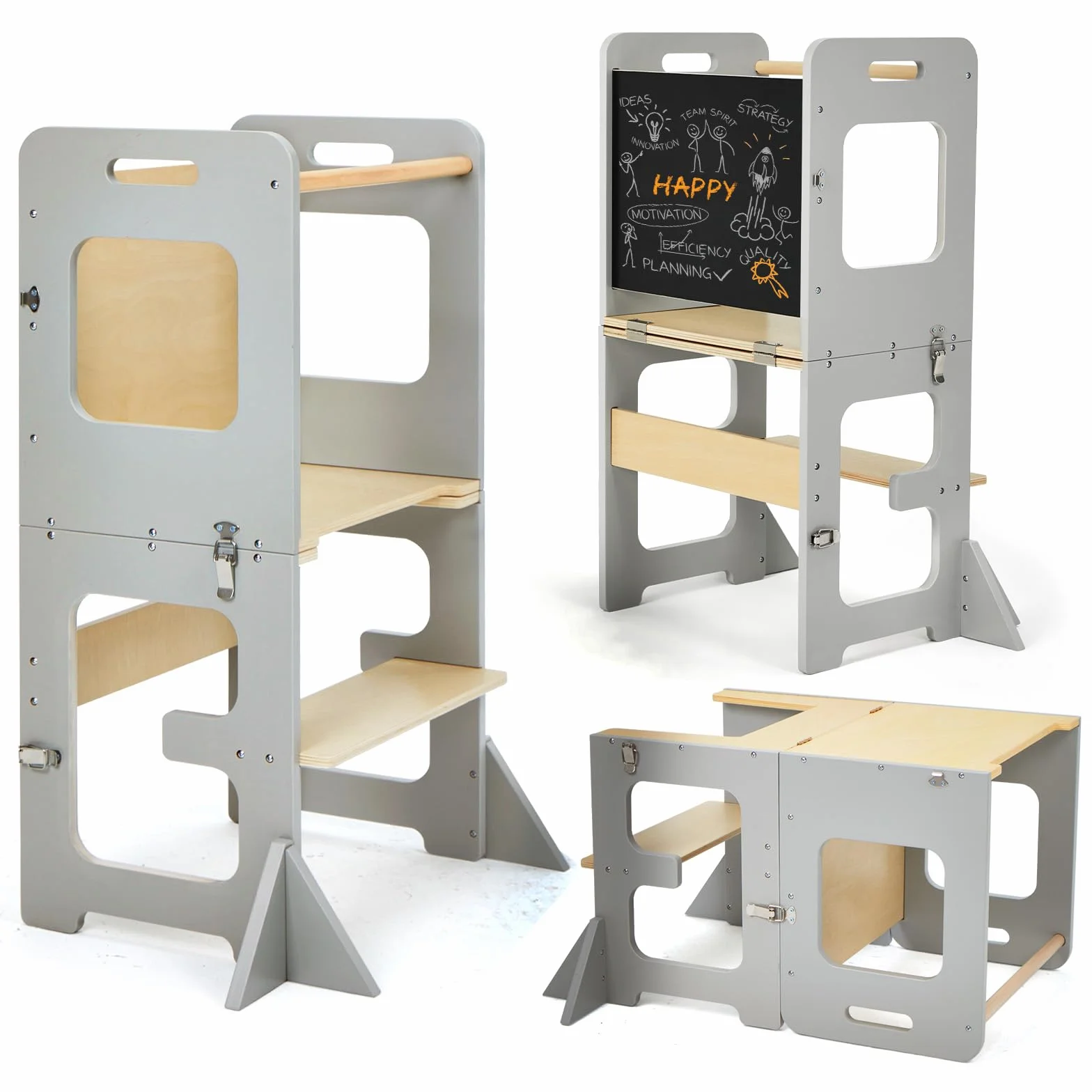 Labebe Torre de Aprendizaje Infantil 3 en 1 Plegable con Pizarra, Montessori para niños a Partir de 1 año