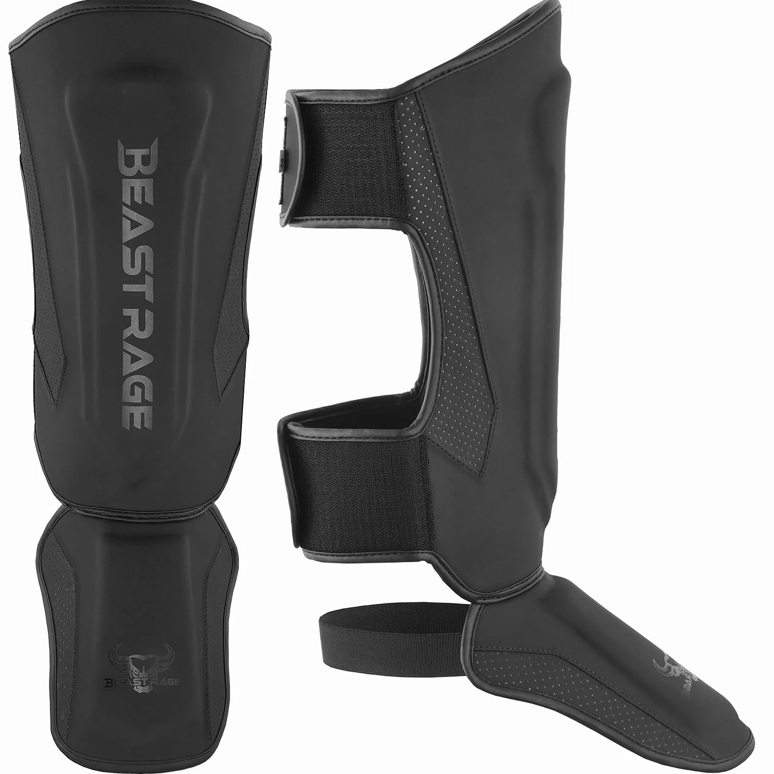 BEAST RAGE Espinilleras para Kickboxing Muay Thai MMA Protector de Piernas con Protección en el Empeine Equipo de Entrenamiento (M)