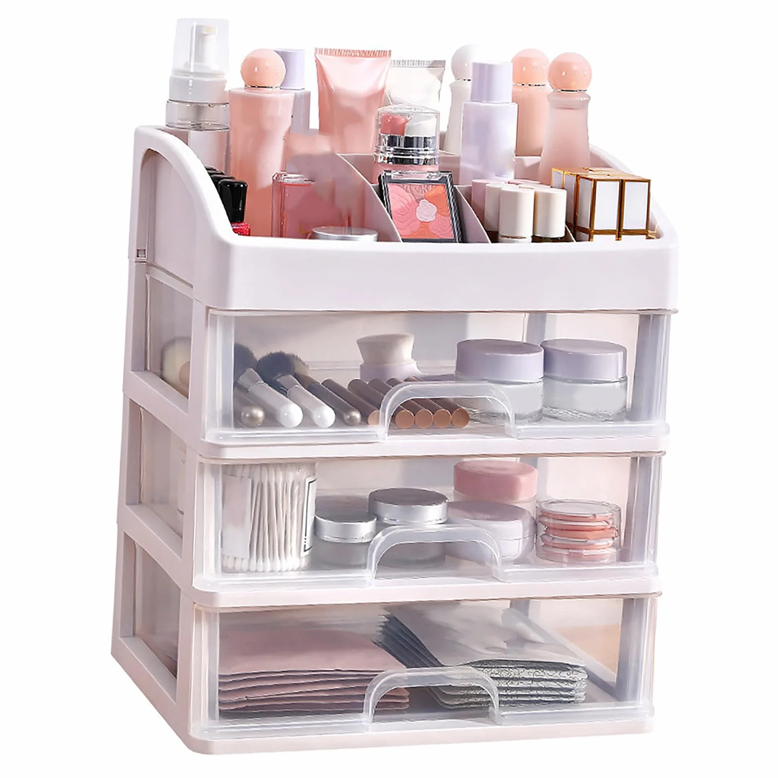 Organizador de Maquillaje con 3 Cajones Transparente, Caja de Almacenamiento para Cosméticos, Accesorios y Joyería, Plástico Resistente, Multifuncional, Ahorro de Espacio