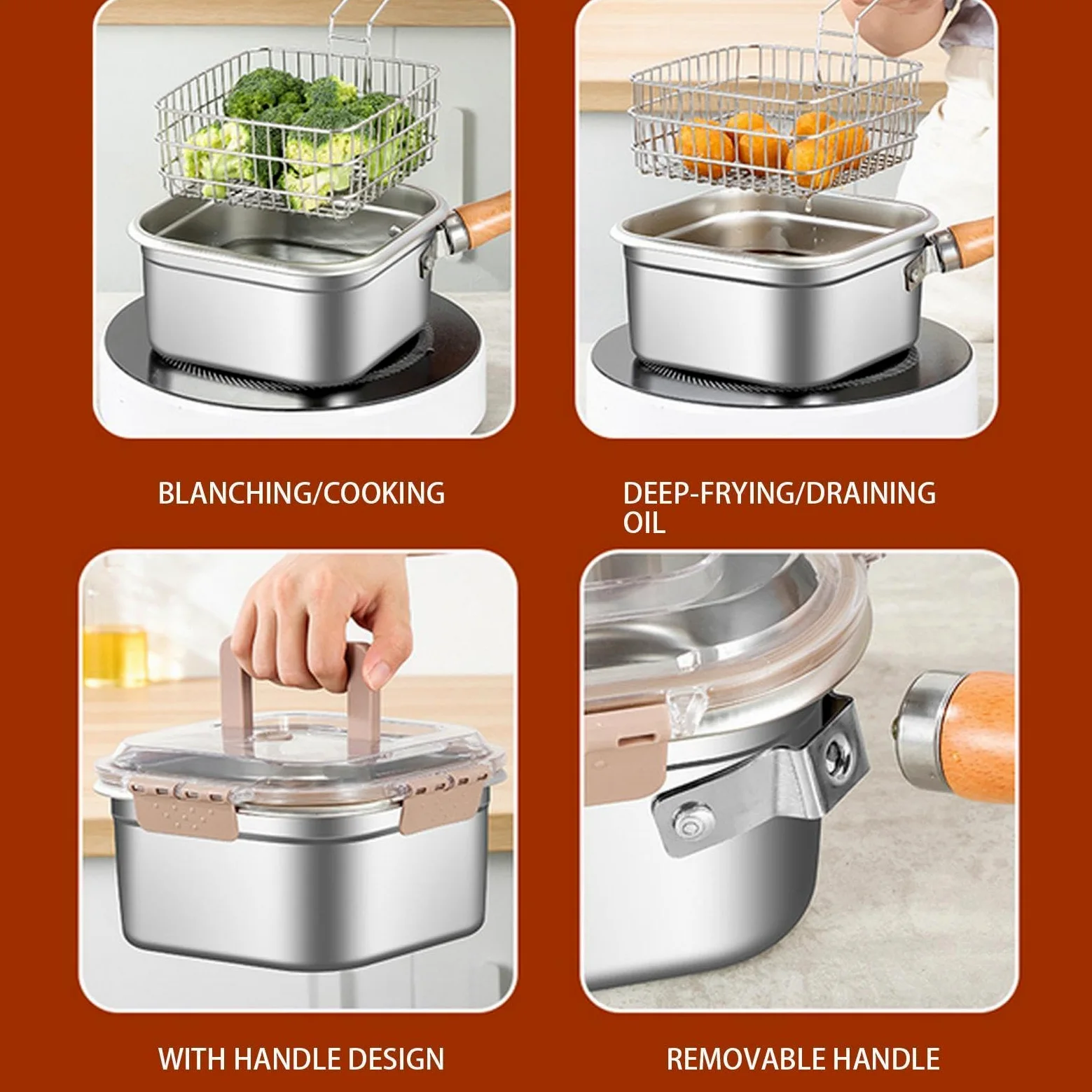 Freidora - Sartén multifuncional - Freidora de acero inoxidable a prueba de salpicaduras para patatas fritas pollo y más apta para lavavajillas