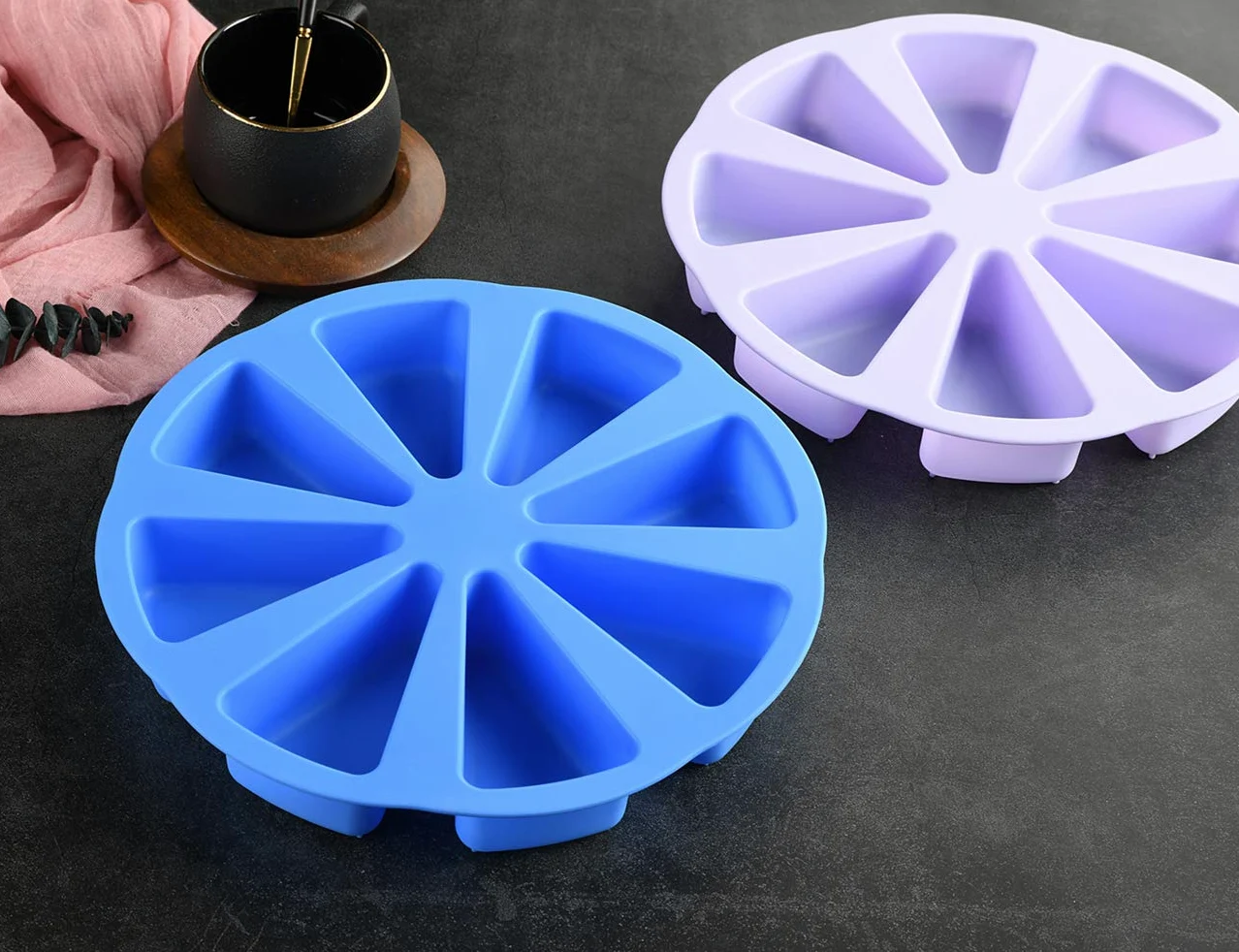MIREN 8 Triangle Cavity Silicone Portion Cake Mold Scottish Scone & Cornbread Pan Slices Pastry Pan Pizza Slices Pan (Blue) by MIREN