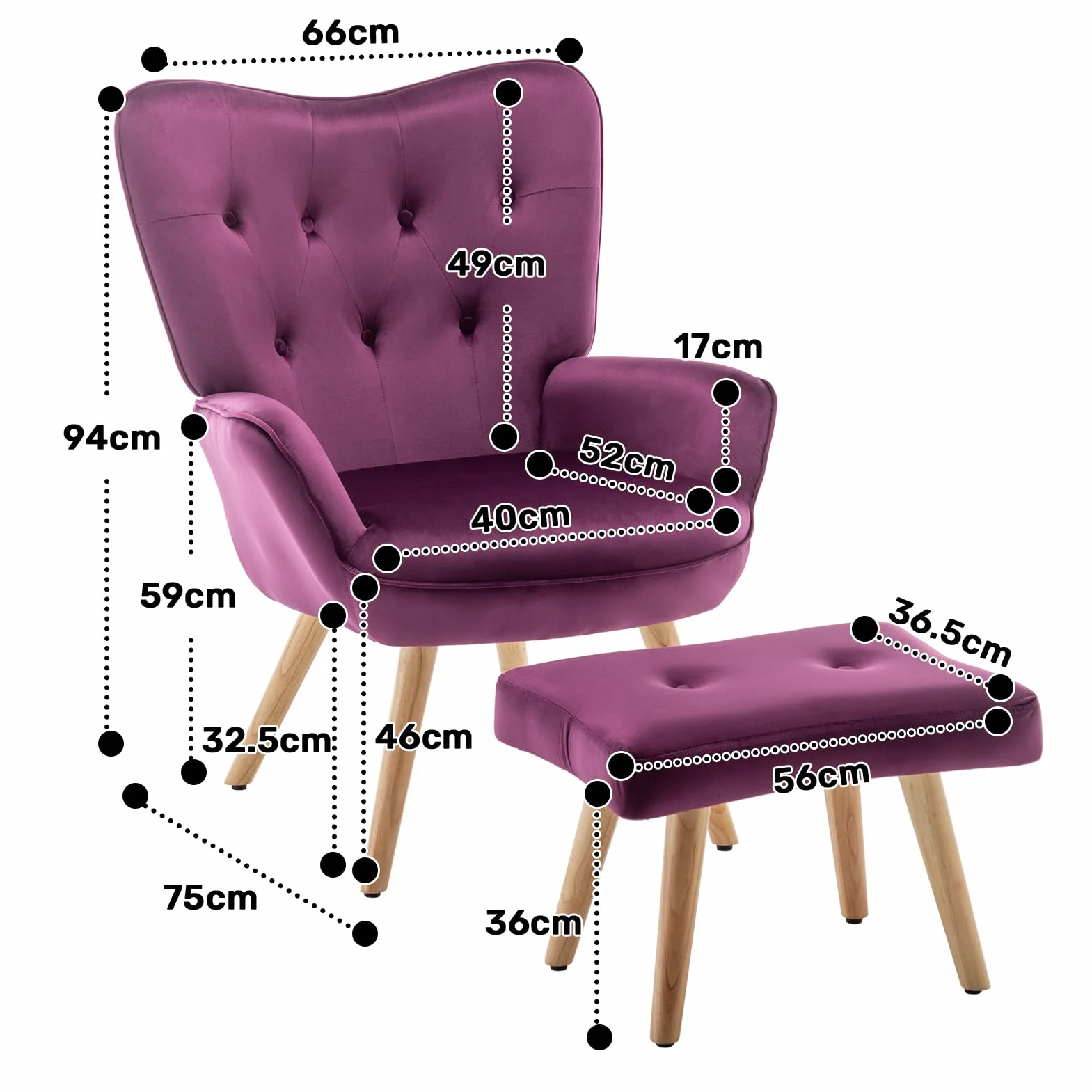 HollyHOME Sillon con Reposapies Salon Sillón Lectura Butacas de Salon Relax Comodos Sillones con Reposapiés Terciopelo Dormitorio, Púrpura