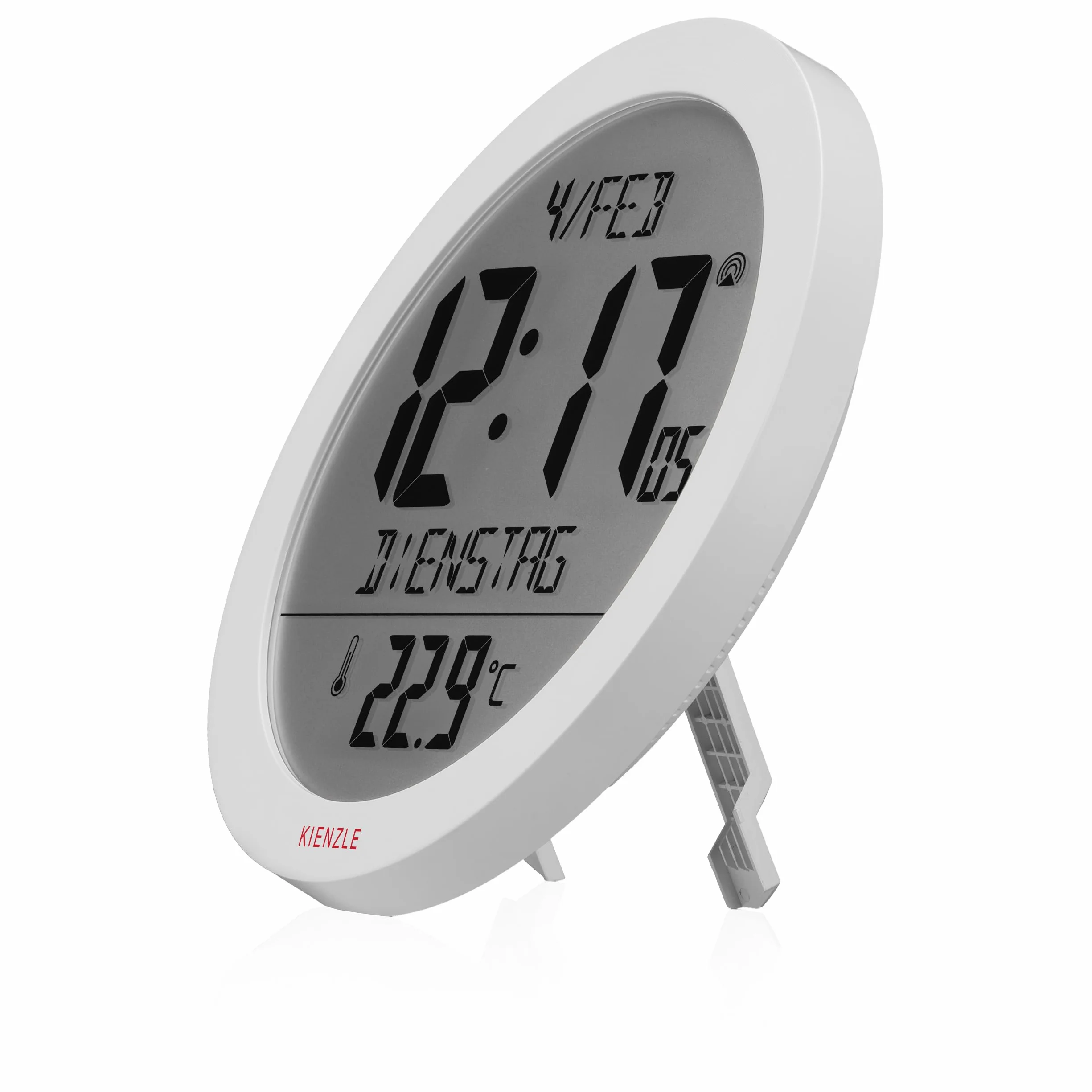 Kienzle Reloj de Pared y sobremesa radiocontrolado Temperatura Pantalla 18,7 cm Hora DCF Fecha 2 alarmas repetición Blanco