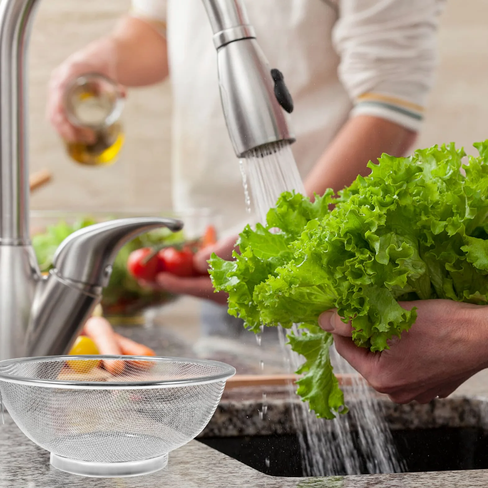 Colador de Malla Fina de Acero Inoxidable: colador de Cocina de 20 cm para arroz, Pasta, Frutas y Verduras