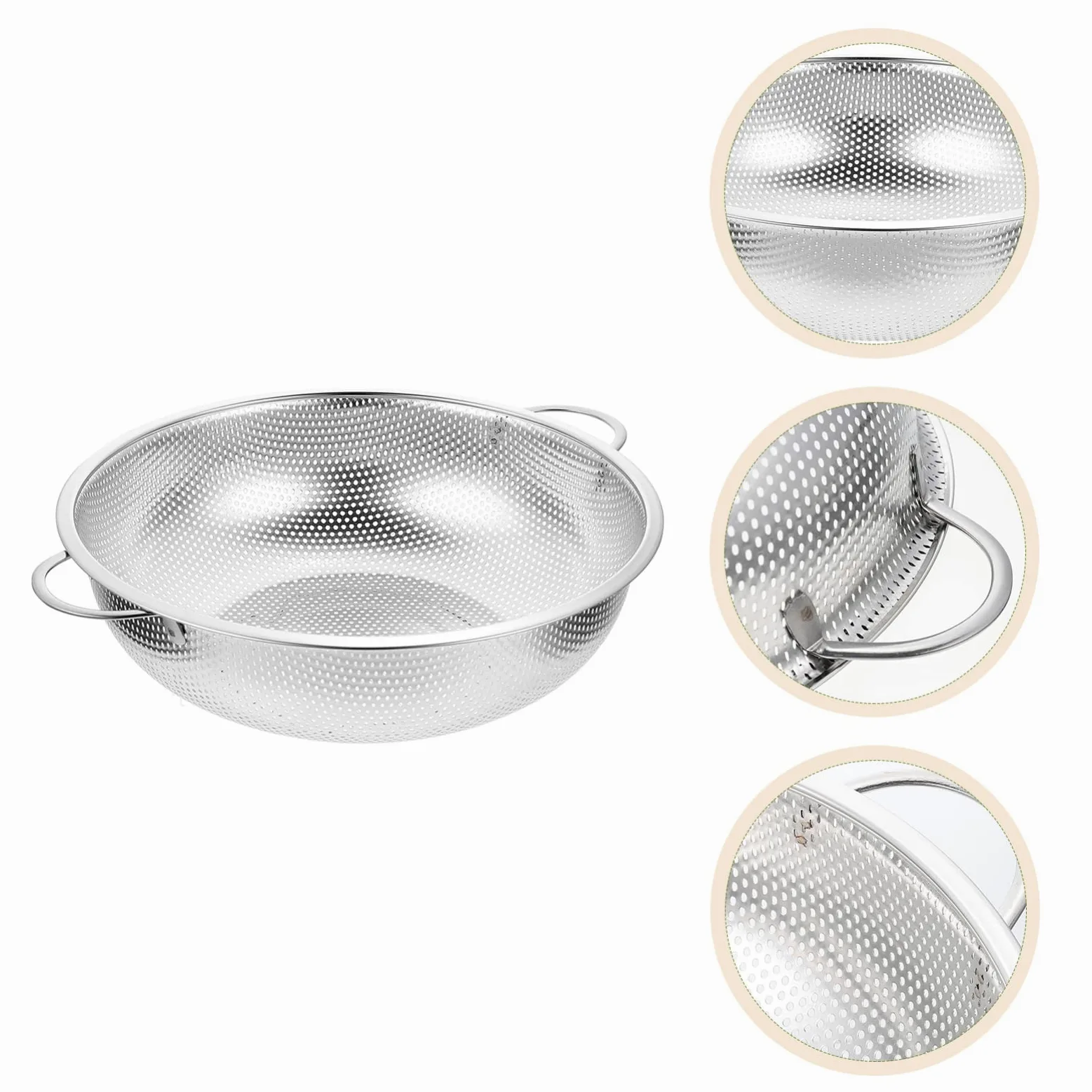 Colador de fideos Colador de malla de acero inoxidable Cestas de colador con asa Cuenco de lavado de arroz de metal de 34 cm Cuenco colador de alimentos de cocina Cuenco para pasta Espaguetis Bayas