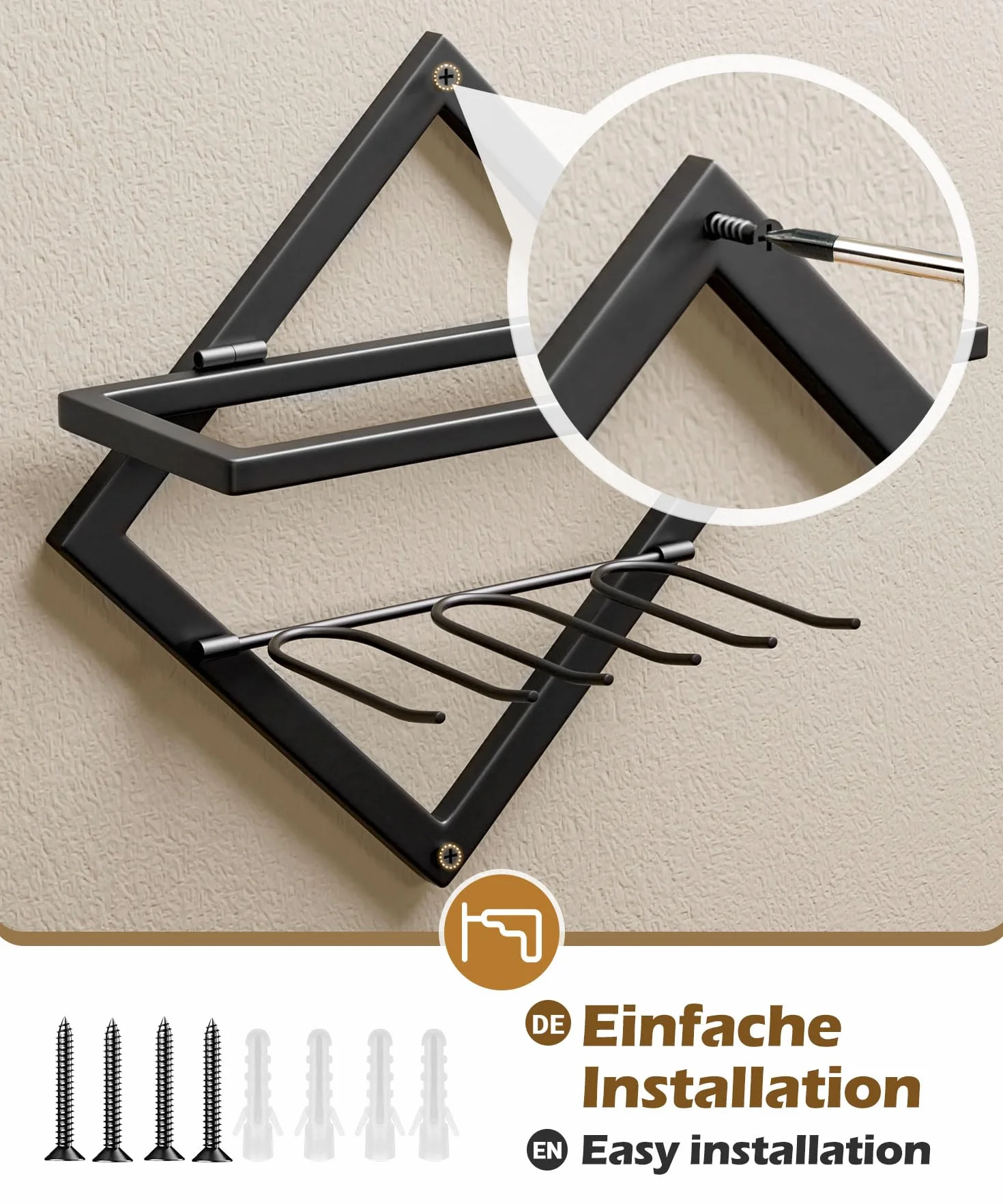 YORBAY Botellero de Pared Metálico con Portavasos: Botellero Vino Decorativo Moderno para 3 Botellas y hasta 6 Copas - Mueble Bar Ahorra Espacio para Salón Bar Cocina