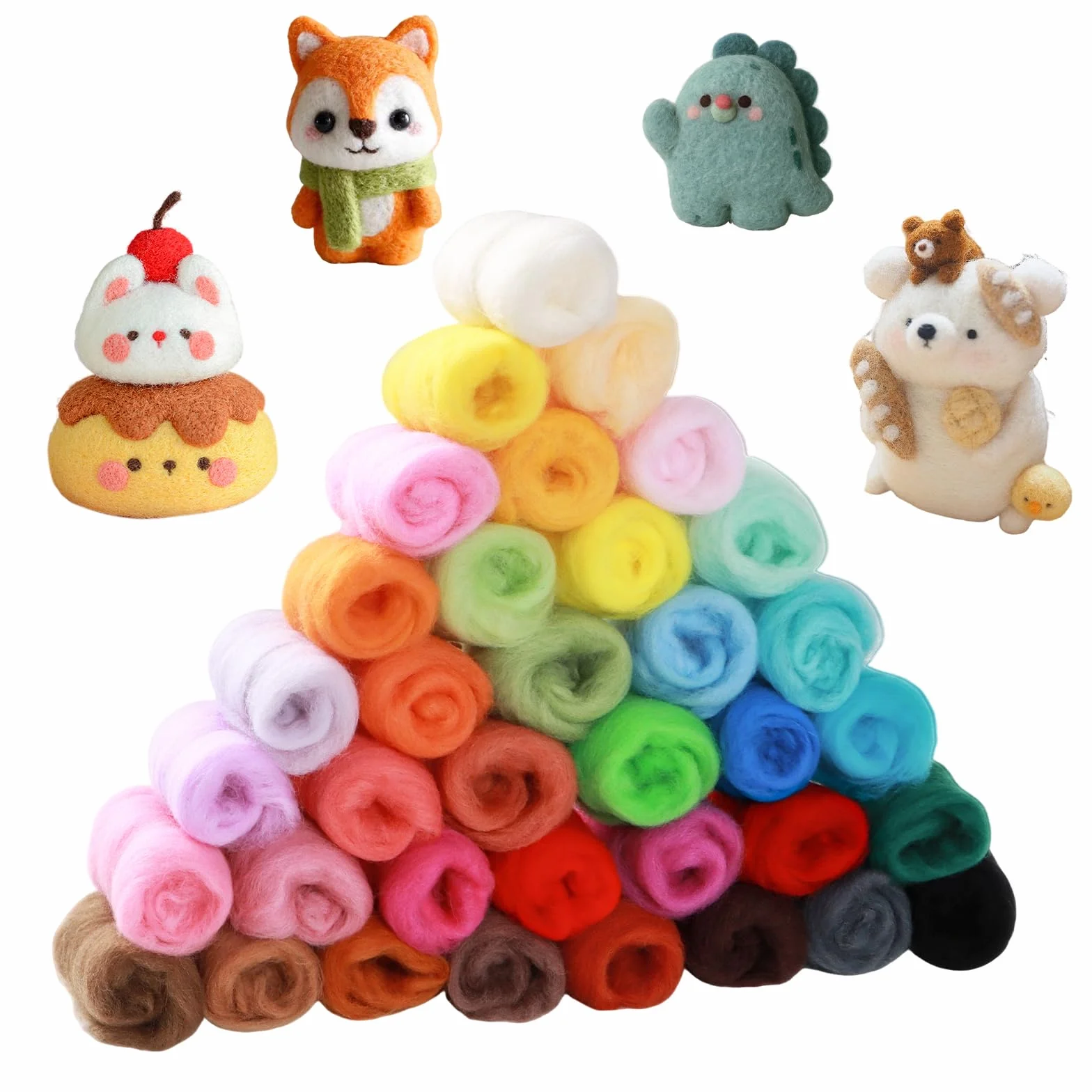 Luxoraiova 36 Colores de Lana de Fieltro, 108 g Lana de Fieltro para Fieltrar en Seco, 3 Gramos/Paquete, Manualidades de Lana para Principiantes, paraTejer, Fieltro Seco y Húmedo, Creaciones DIY