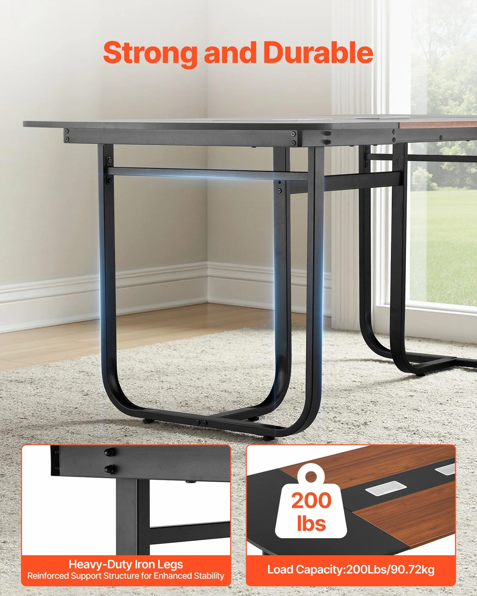 VEVOR Mesa de Conferencias para 6-8 Personas, Ovalada, para Seminarios, Reuniones, Multiusos, con Patas Metálicas, para Oficinas, Salas de Conferencias, Color Negro y Marrón, 1800 x 900 x 750 mm