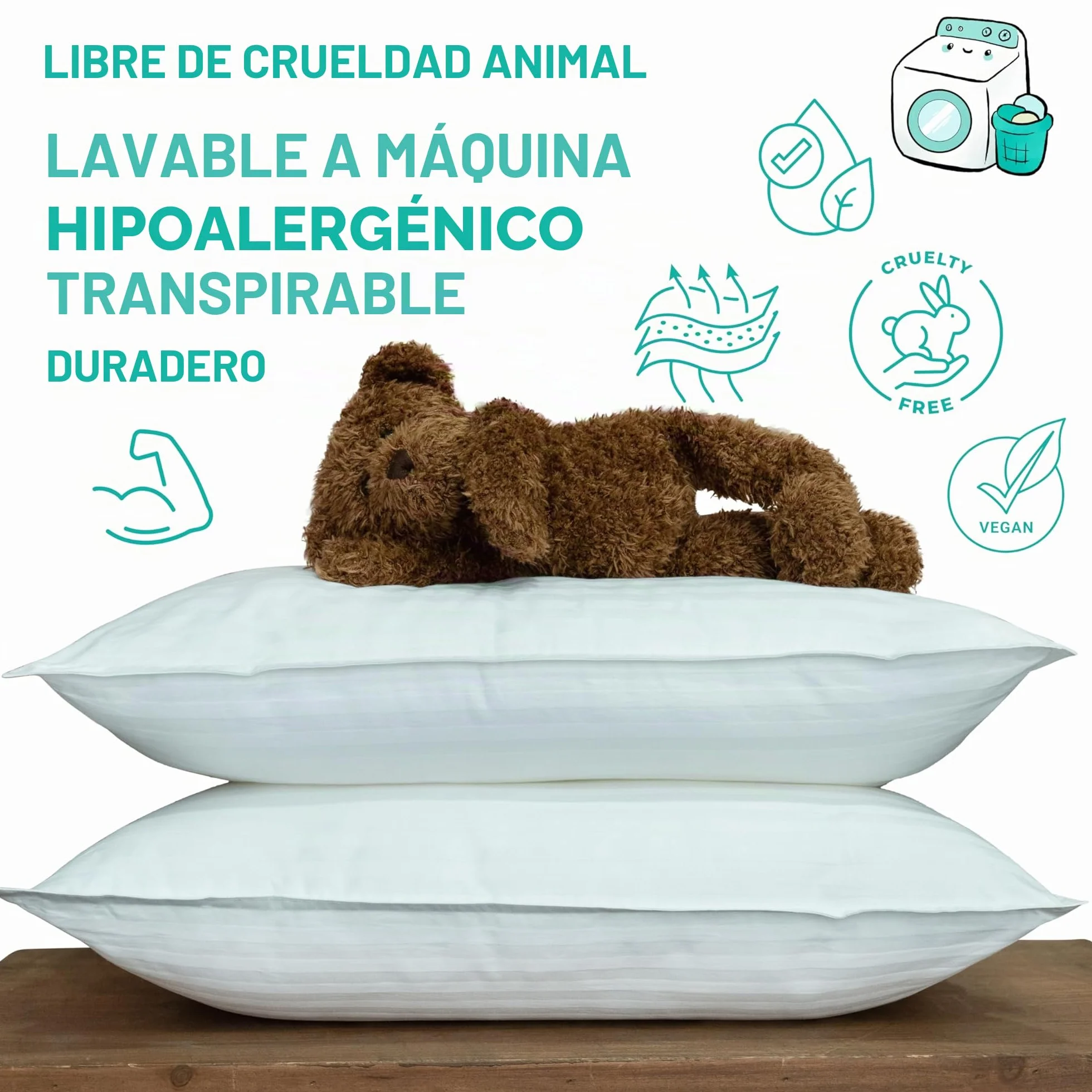 Kinder Fluff Almohada para Niños Pequeños 2X Algodón 300T Hipoalergénica Lavable a Máquina
