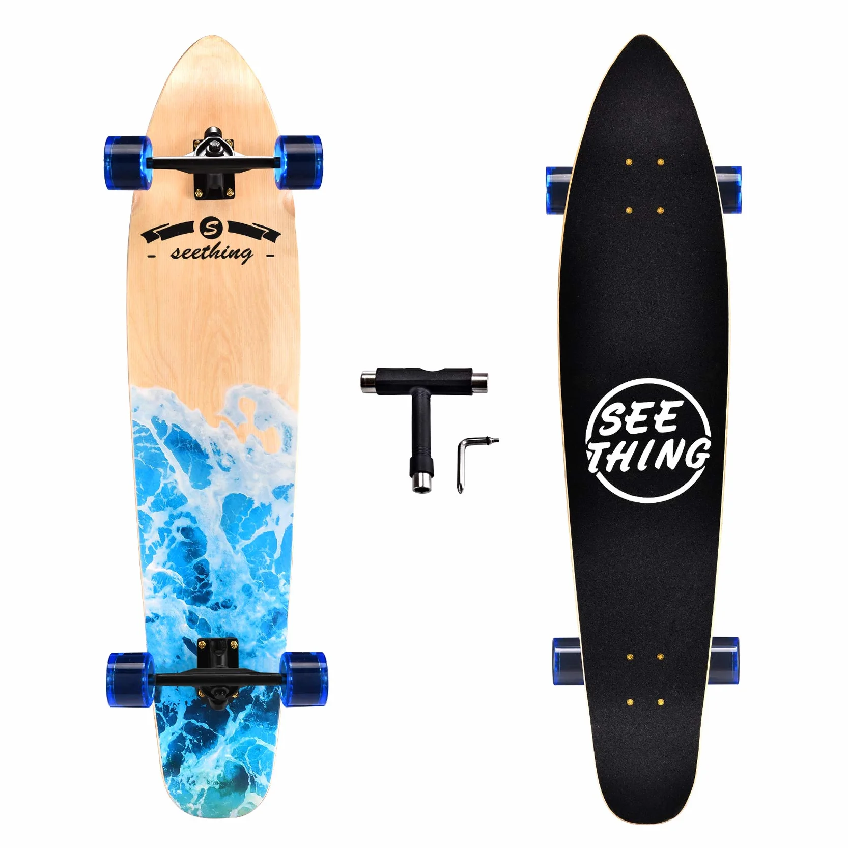 Monopatín Longboard Completo 42 Pulgadas Arce Artesanal Crucero Tallado Estilo Libre Cuesta Abajo