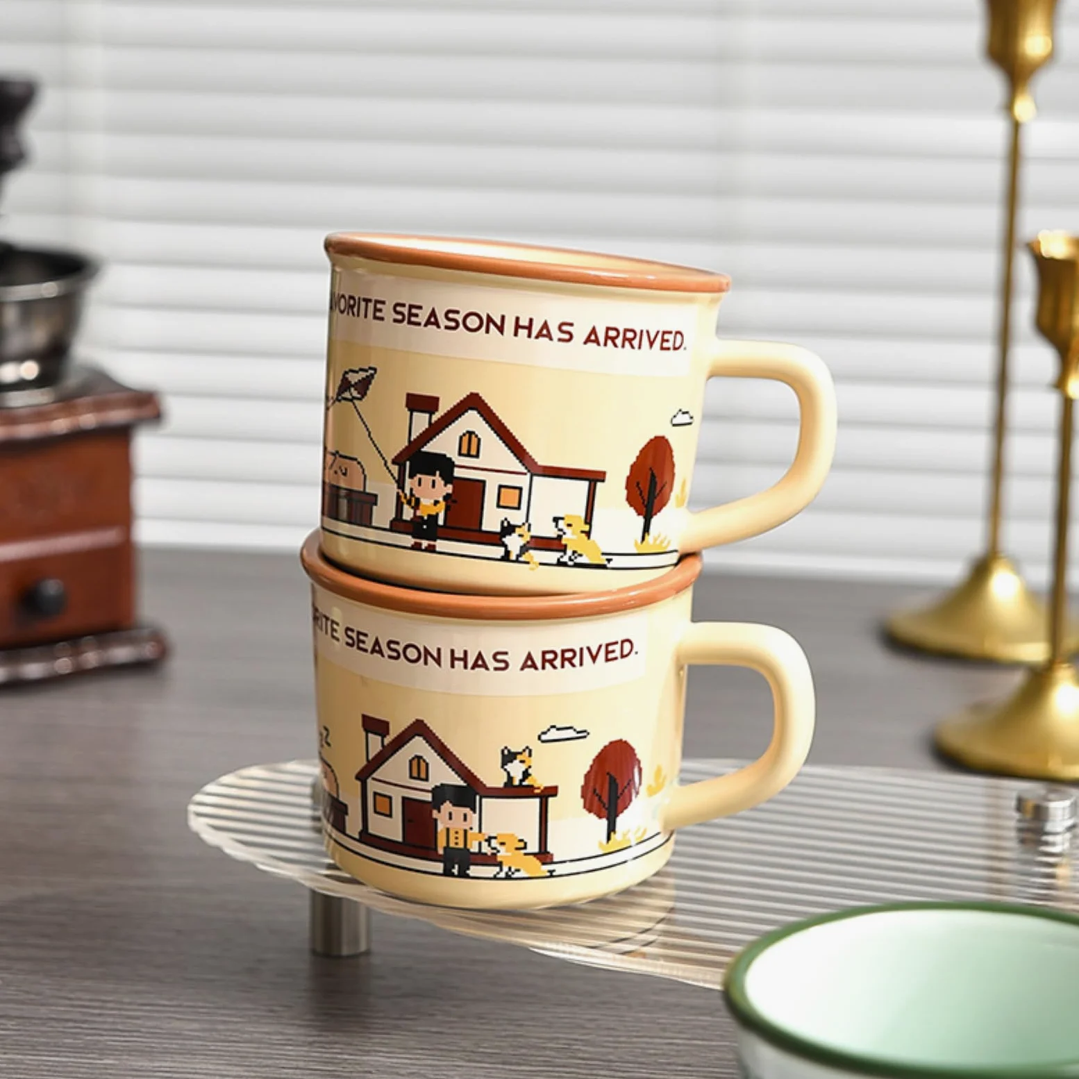 Taza gruesa de cerámica de 380 ml, taza de café creativa para parejas, 1055-016 (té de leche de otoño), 380 ml