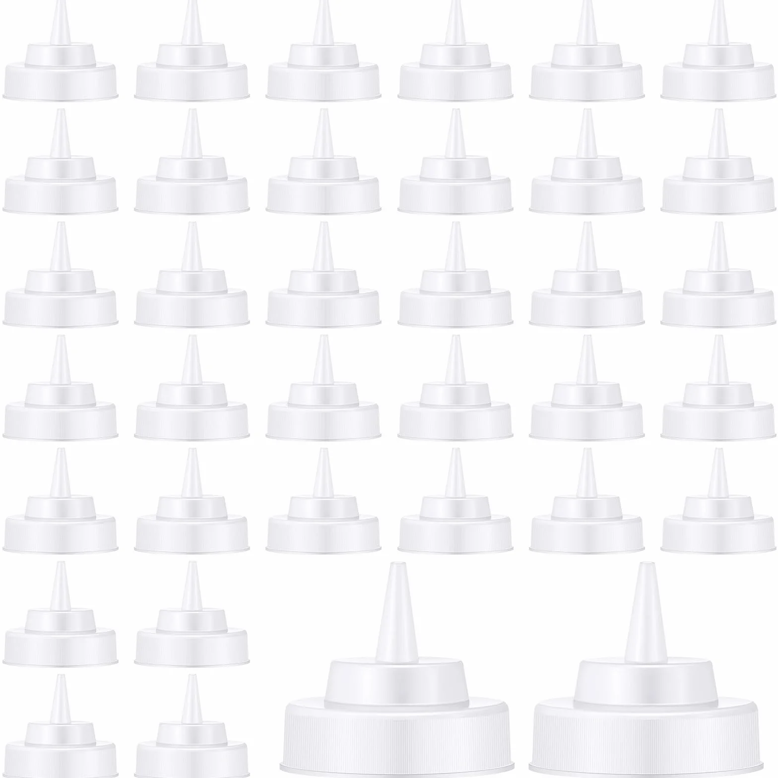 36 tapas de repuesto para botellas de condimentos, tapas de plástico de boca ancha para botellas de vaciado de 63 mm, tapas de punta de cono natural, tapas dispensadoras de 2.75 pulgadas para cocina,
