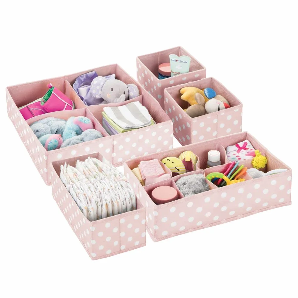 mDesign Juego de 5 cajas de almacenamiento para habitación infantil, rosa claro