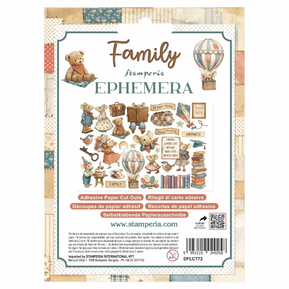 Stamperia - Ephemera for Scrapbooking, Albums, Card Making, Bullet Journalling and More, Adhesive Paper Cut Outs, Easy to Apply, Perfect for Hobbies, Crafts, and Gifting (Family)