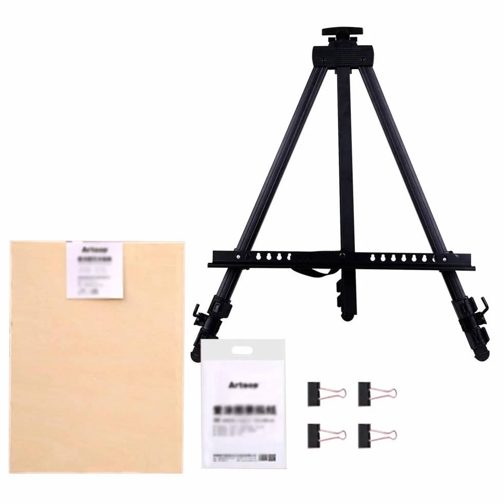 Caballete telescópico plegable para estudio de campo, para pintura, trípode con bolsa de transporte, color negro (caballete + tablero de dibujo 4K)