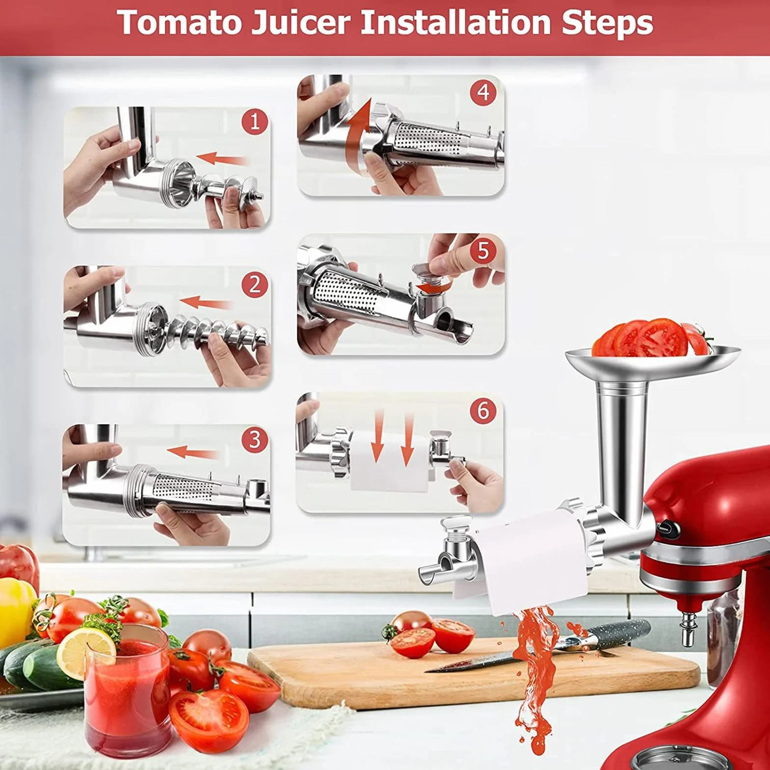 Accesorio para exprimidor de tomate - Trituradora y extractor de puré de tomate | Máquina de salsa y suplemento de molienda