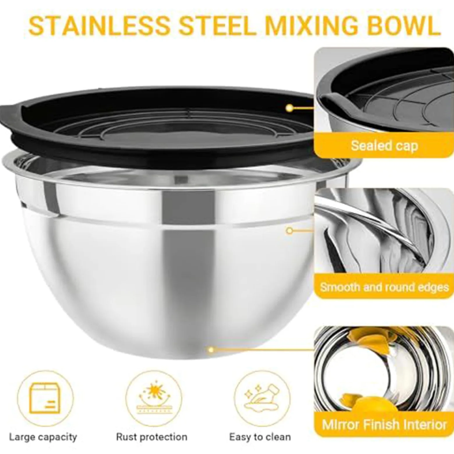 Boles de Mezcla de Acero 7 Piezas Hermeticas Acero Inoxidable Apilables | Boles Para Mezclar Y Preparar Alimentos En La Cocina Para Cereales Snacks Huevos Especias Verduras Frutas