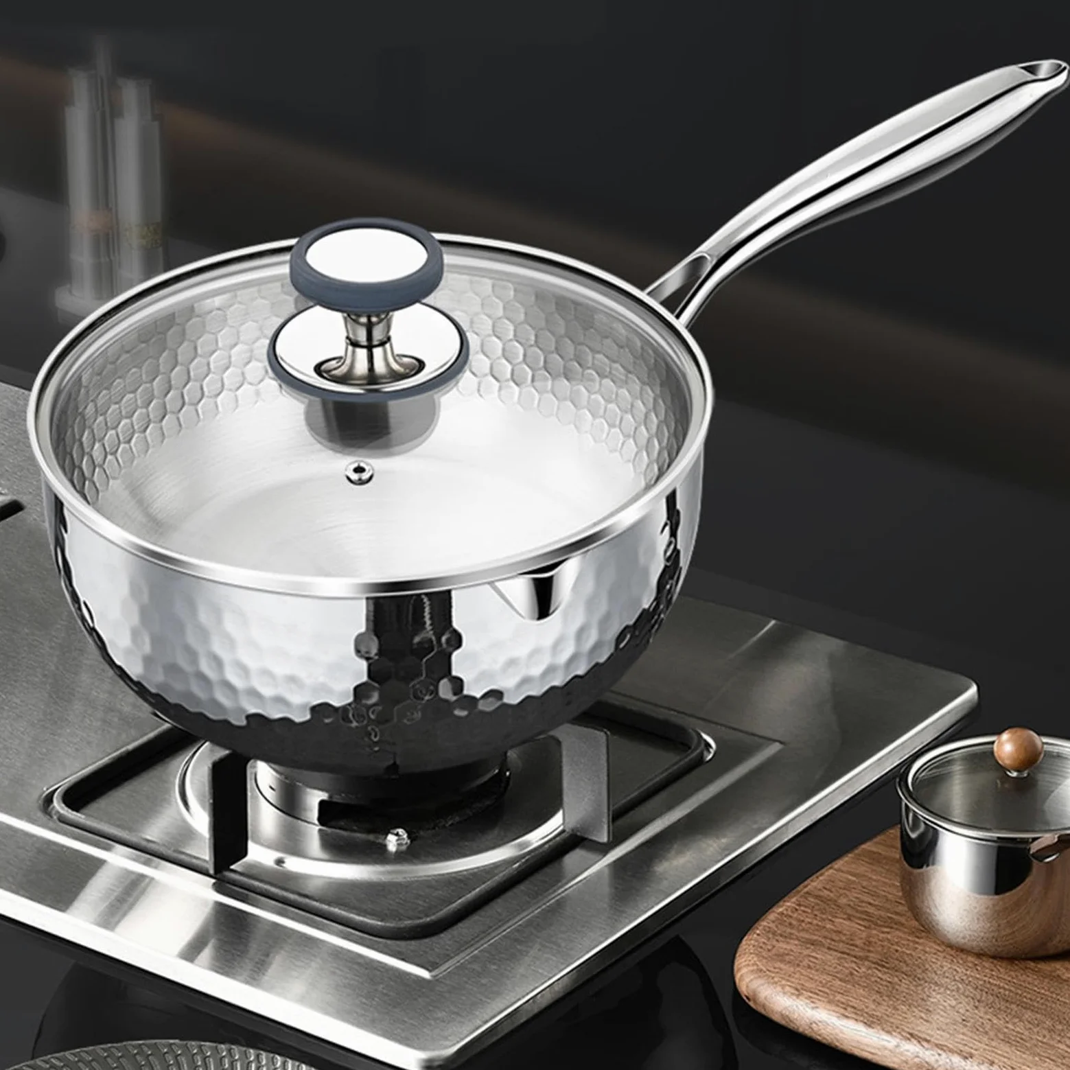 Cazo Con Tapa Acero Inoxidable Con Tapa, Asa Y Pico Vertedor | Cazo Pequeño Para Vapor Y Salsas Para Freír, Cocinar a Fuego Lento, Hervir, en Cocina y en Hogar, Apto para Inducción
