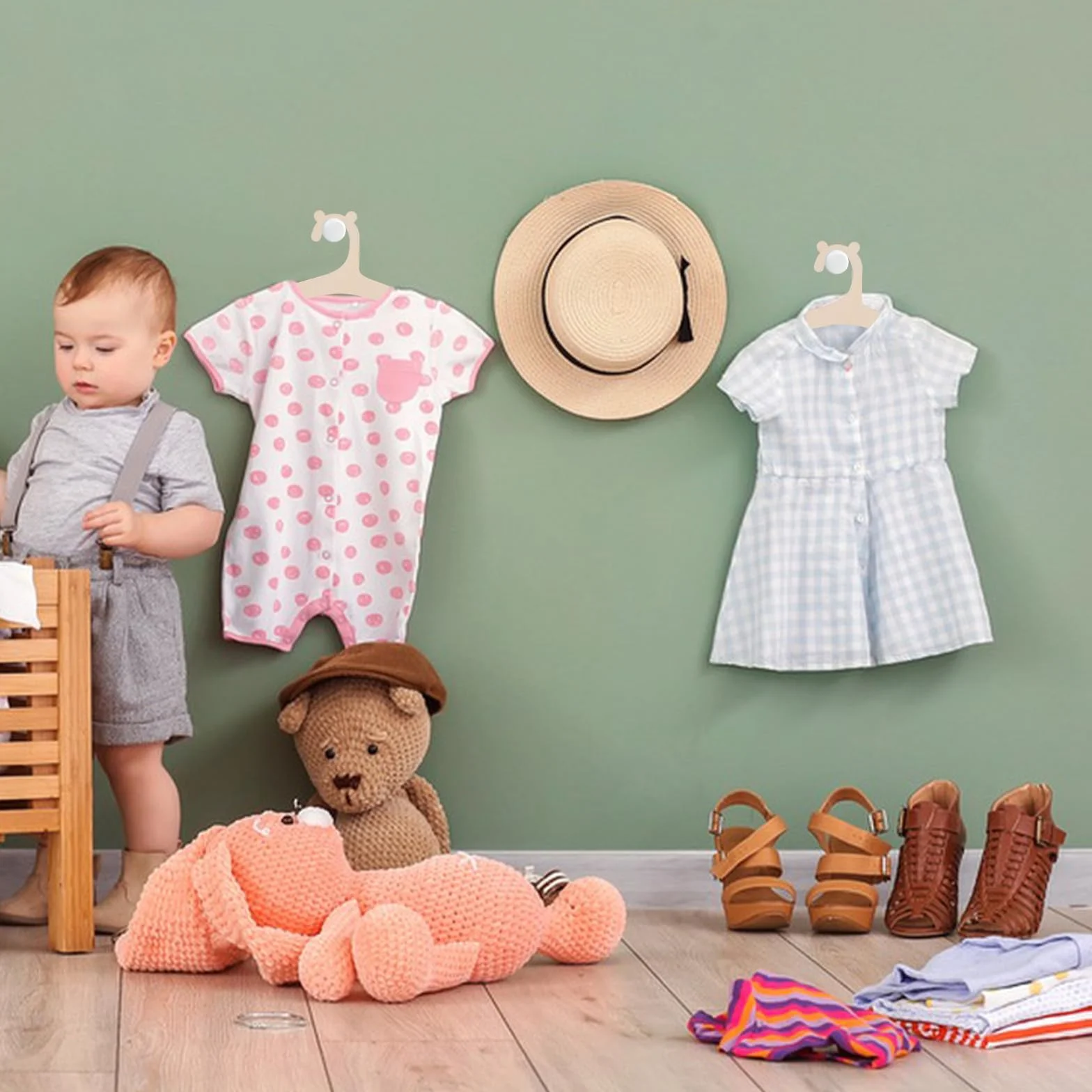 Perchas Infantiles de Madera para Bebé, Perchero Ropa Bebé con Ranuras Laterales 22.7×10.6cm, 20 Piezas