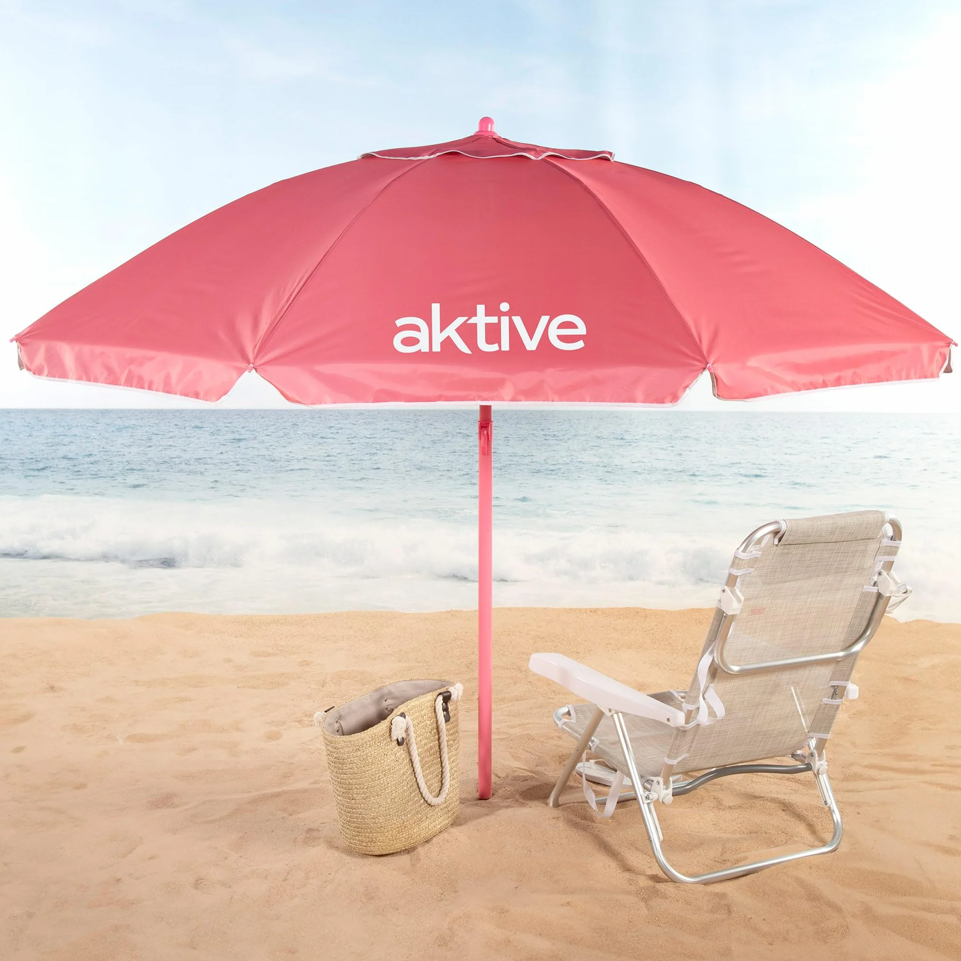 AKTIVE BEACH Sombrilla de playa inclinable D220 cm Rosa Protección UV50 8 varillas Oxford Ventilación