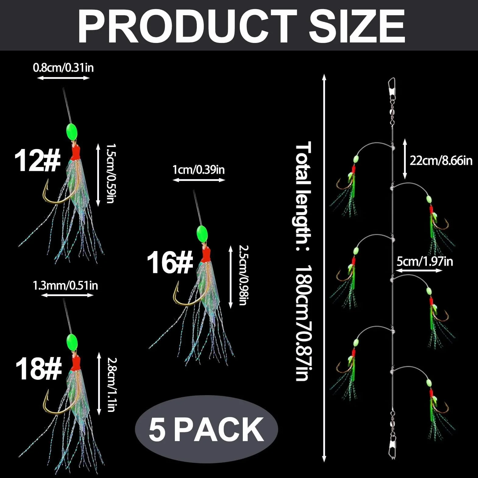 Aparejos de Plumas de Caballa con Ganchos, Cuentas Luminosas y Señuelos Biónicos, 30 Piezas