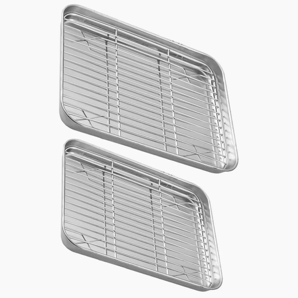 Bandejas para Asar Versátiles con Acabado Espejo Juego de 2 con Rejilla de Acero Inoxidable para Hornear y Enfriar en Cocina Doméstica