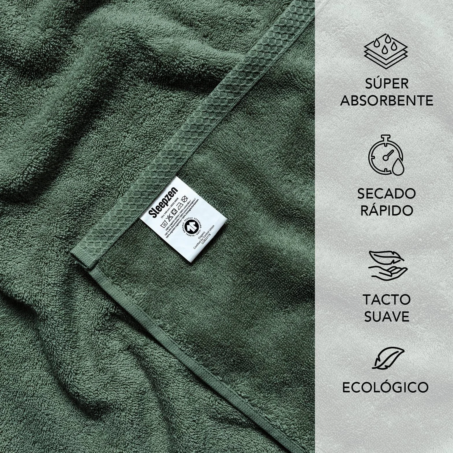 Juego de 6 Toallitas de Baño de Algodón Orgánico 500 g/m² - GOTS Oeko-Tex - Fabricado en Portugal