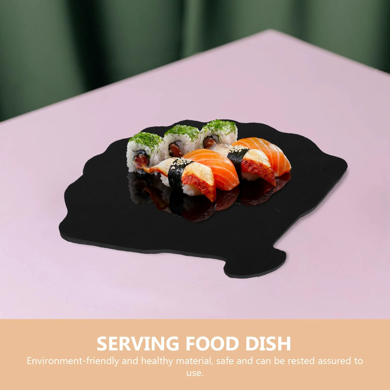 Plato Abanico para Sushi y Bistec de Pizarra Negra, Fácil de Limpiar | Restaurante Occidental y Postres, Diseño Seguro y Saludable, Uso Doméstico, Acabado Negro