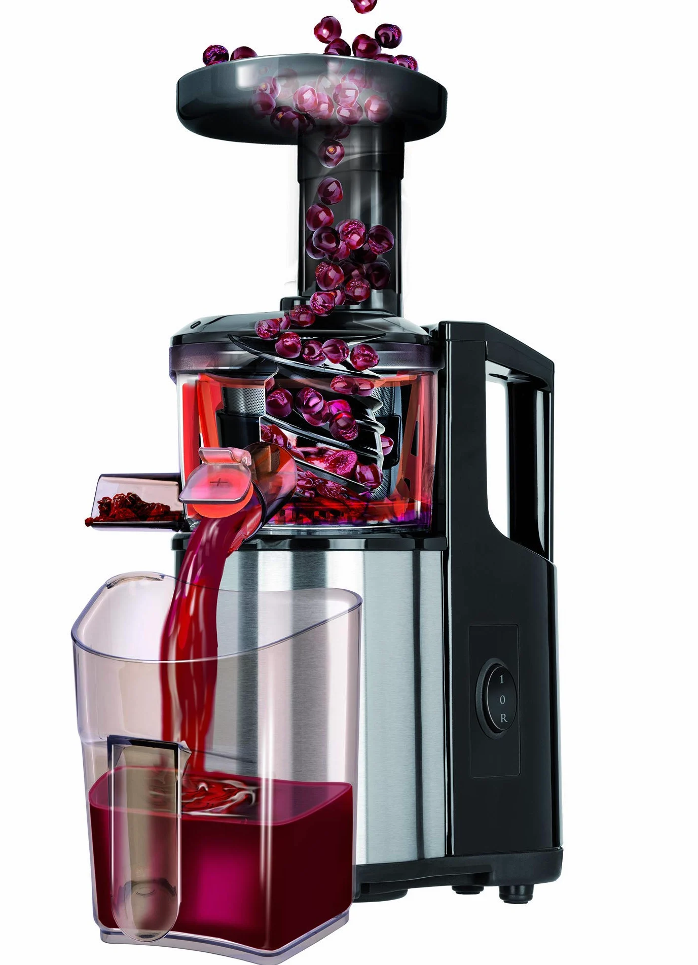 MPM MSO-12M Licuadora prensado en frío para verduras y frutas, baja velocidad 60RPM, Slow Juicer, boca ancha, función inversa, 150W