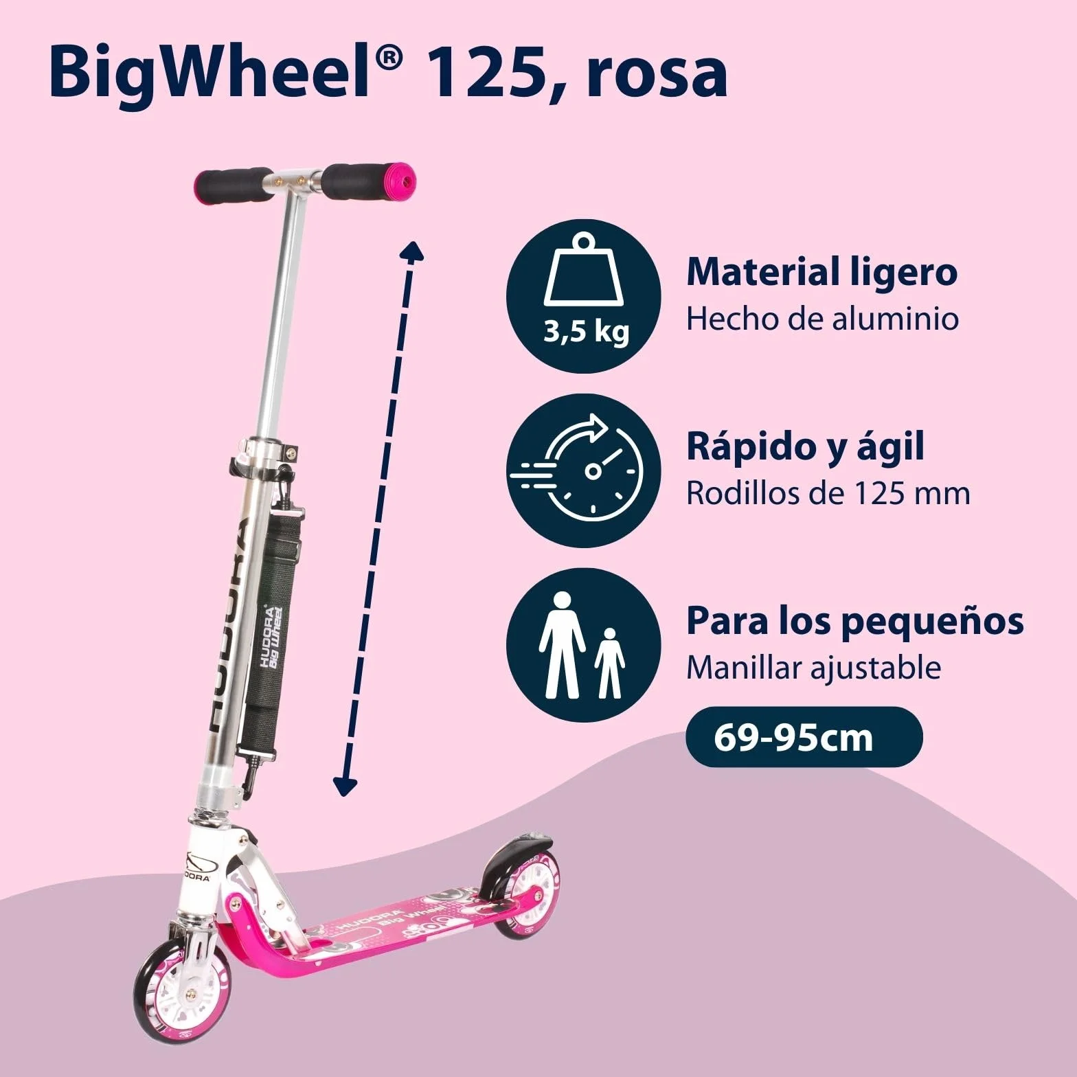HUDORA Scooter BigWheel 125 Patín de Aluminio Ajustable Plegable niños hasta 100kg
