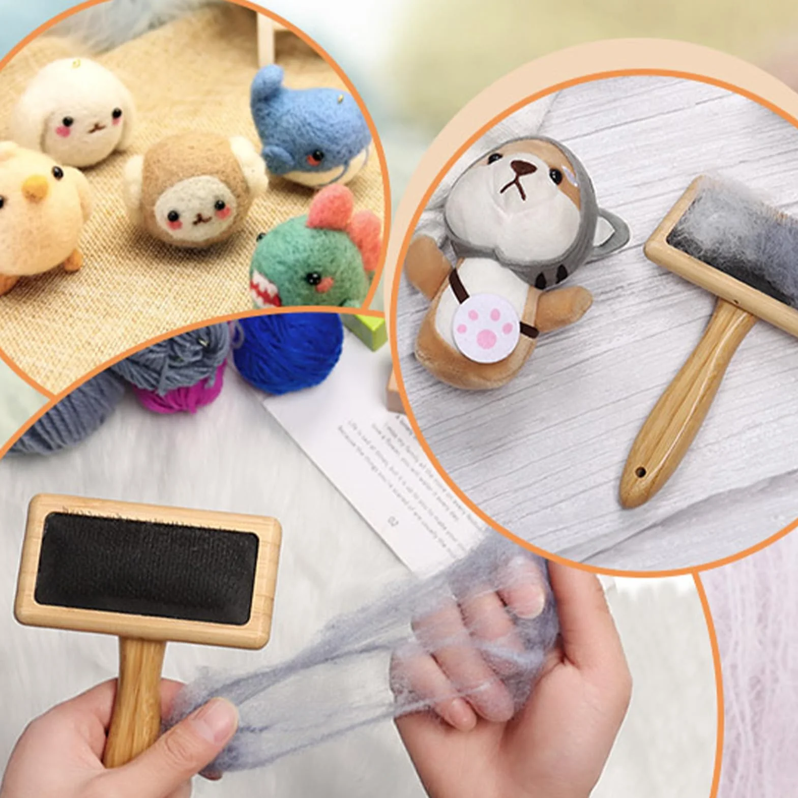 Brochas de cardado para lana – Juego de peine de mezcla de lana con mango de madera, ideal para lana, manualidades, alfombras de fieltro, cepillo de pelo de animales, procesamiento