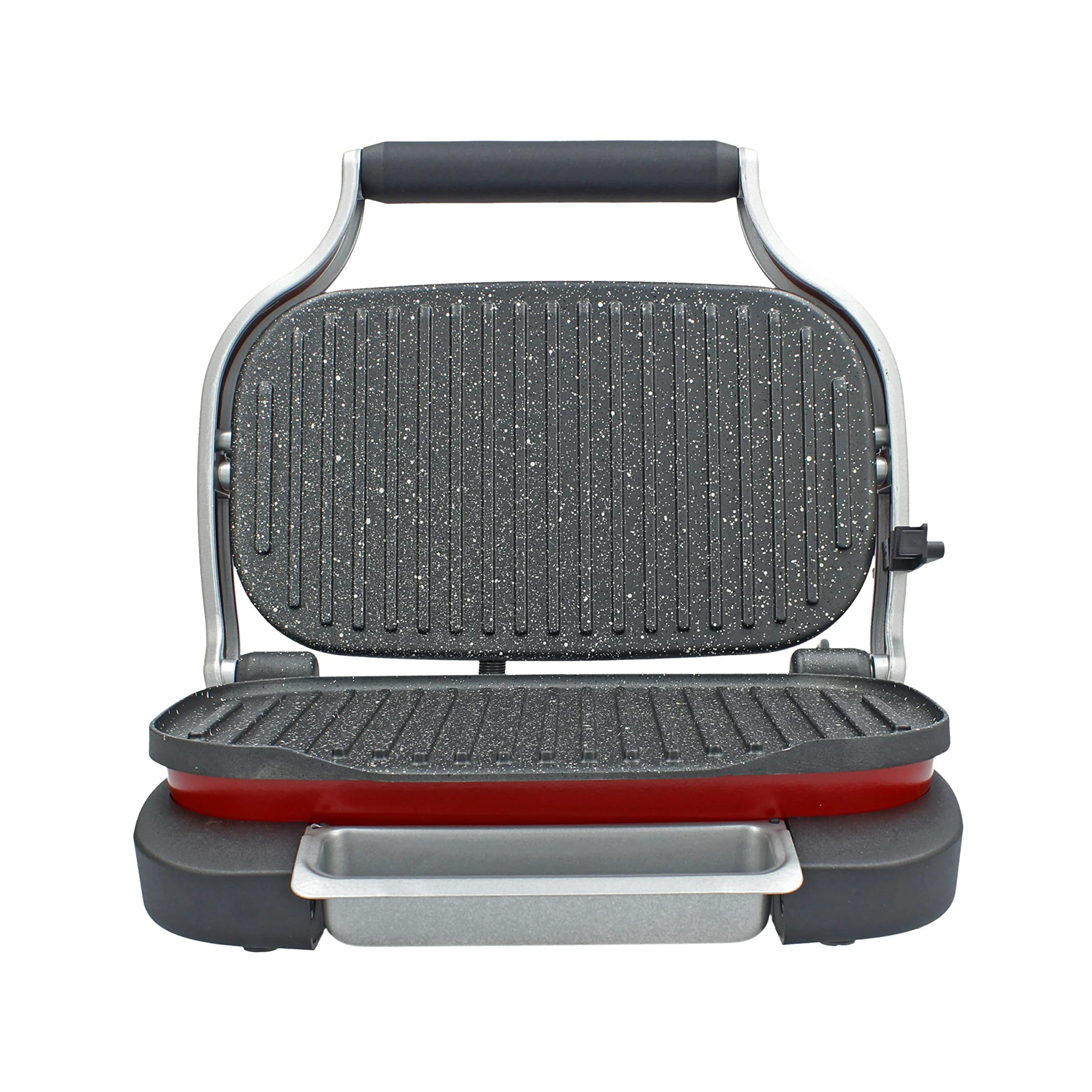 TM Electron TMPGR003RED grill eléctrico estilo retro, calentamiento rápido, revestimiento antiadherente de 5 capas, control de altura y temperatura, bandeja de residuos extraíble, 1300W